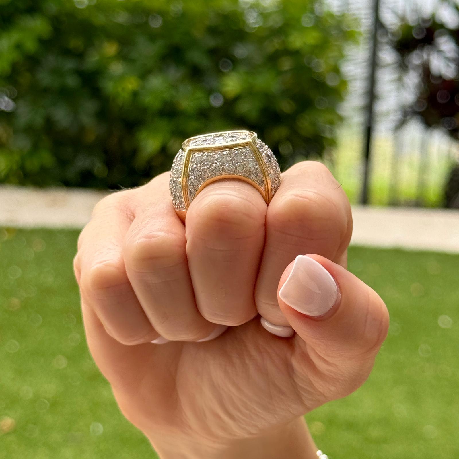 Modern 7.00 CTW Pavé Diamond 18 Karat White & Yellow Gold Statement Ring