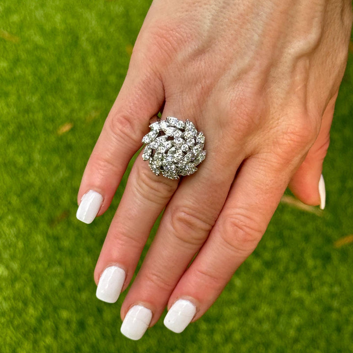 Mid-20th Century Diamond Spiral Cluster Cocktail Ring 14 Karat White Gold