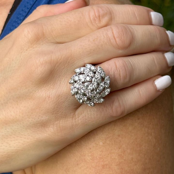 Mid-20th Century Diamond Spiral Cluster Cocktail Ring 14 Karat White Gold