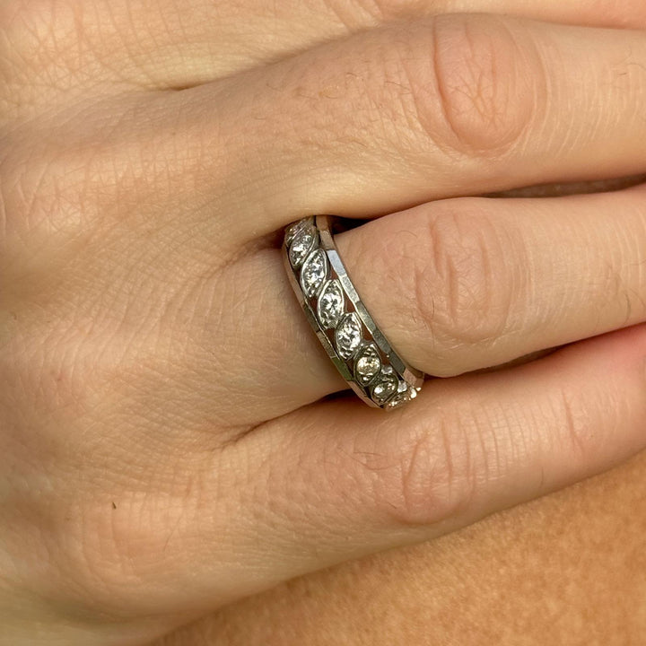 1950's Diamond 14 Karat White Gold Eternity Wedding Band Vintage Ring