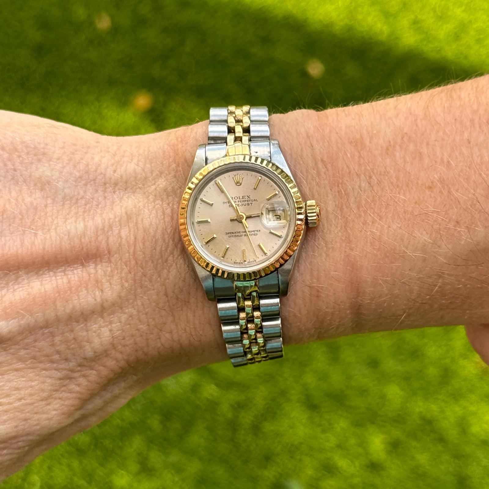 Rolex Datejust Two Tone Ladys 26mm Watch Ref 69173 Fluted Bezel Jubilee Brac