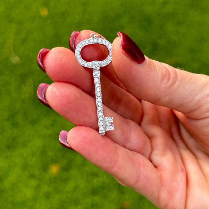 Tiffany & Company Diamond Platinum Vintage Oval Key Pendant Necklace