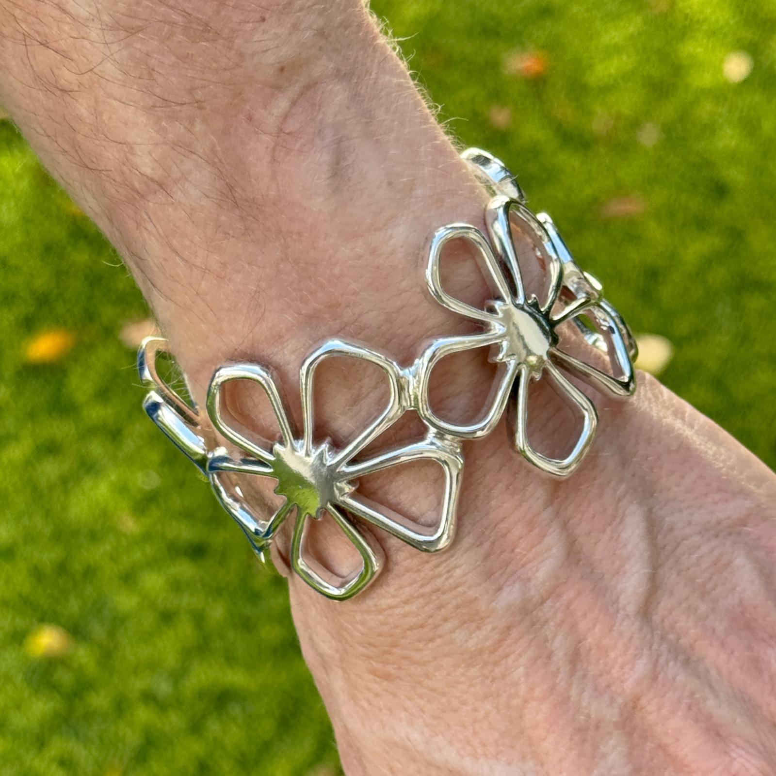 Late 20th Century Tiffany & Company Sterling Silver Hibiscus Wide Cuff Bangle