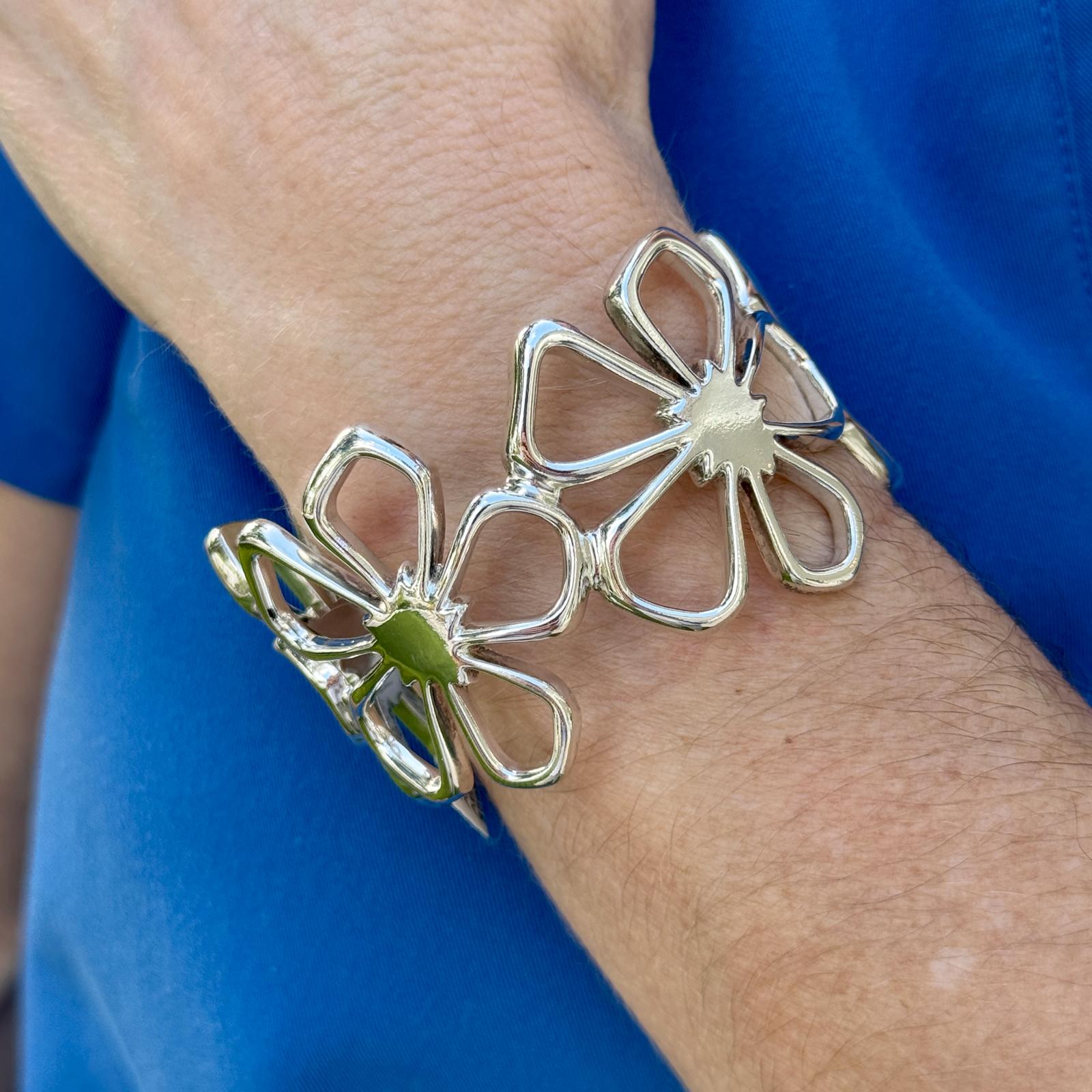 Late 20th Century Tiffany & Company Sterling Silver Hibiscus Wide Cuff Bangle