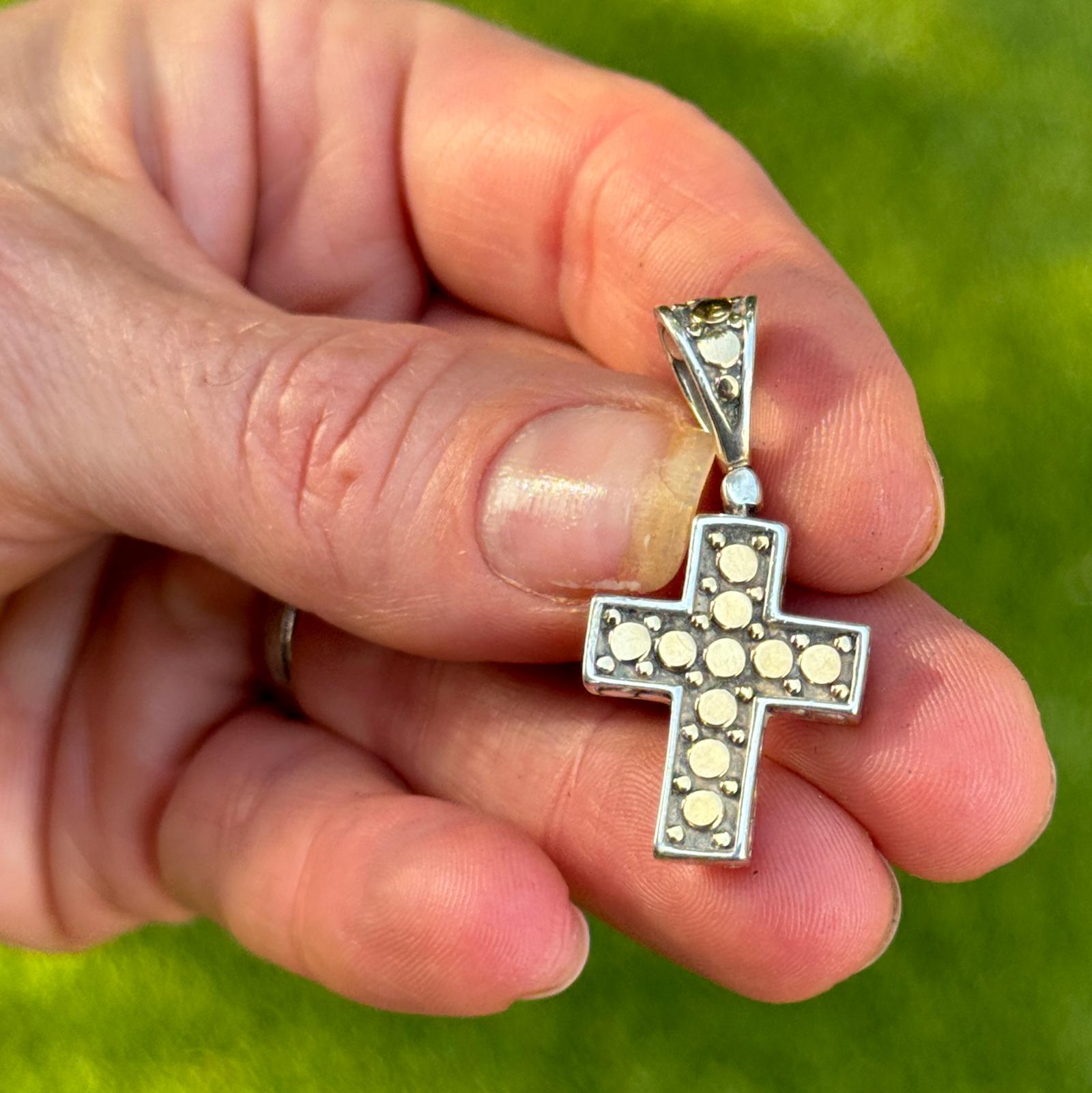 John Hardy Dot 18 Karat Yellow Gold Sterling Silver Cross Pendant Modern
