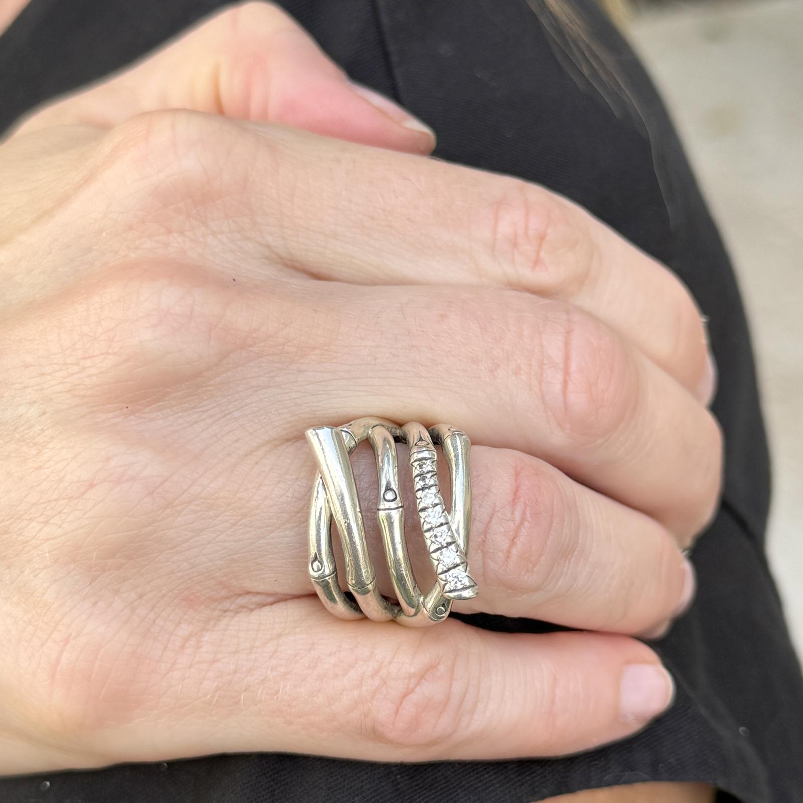 John Hardy Diamond Sterling Silver Multi-Row Wide Bamboo Band Ring
