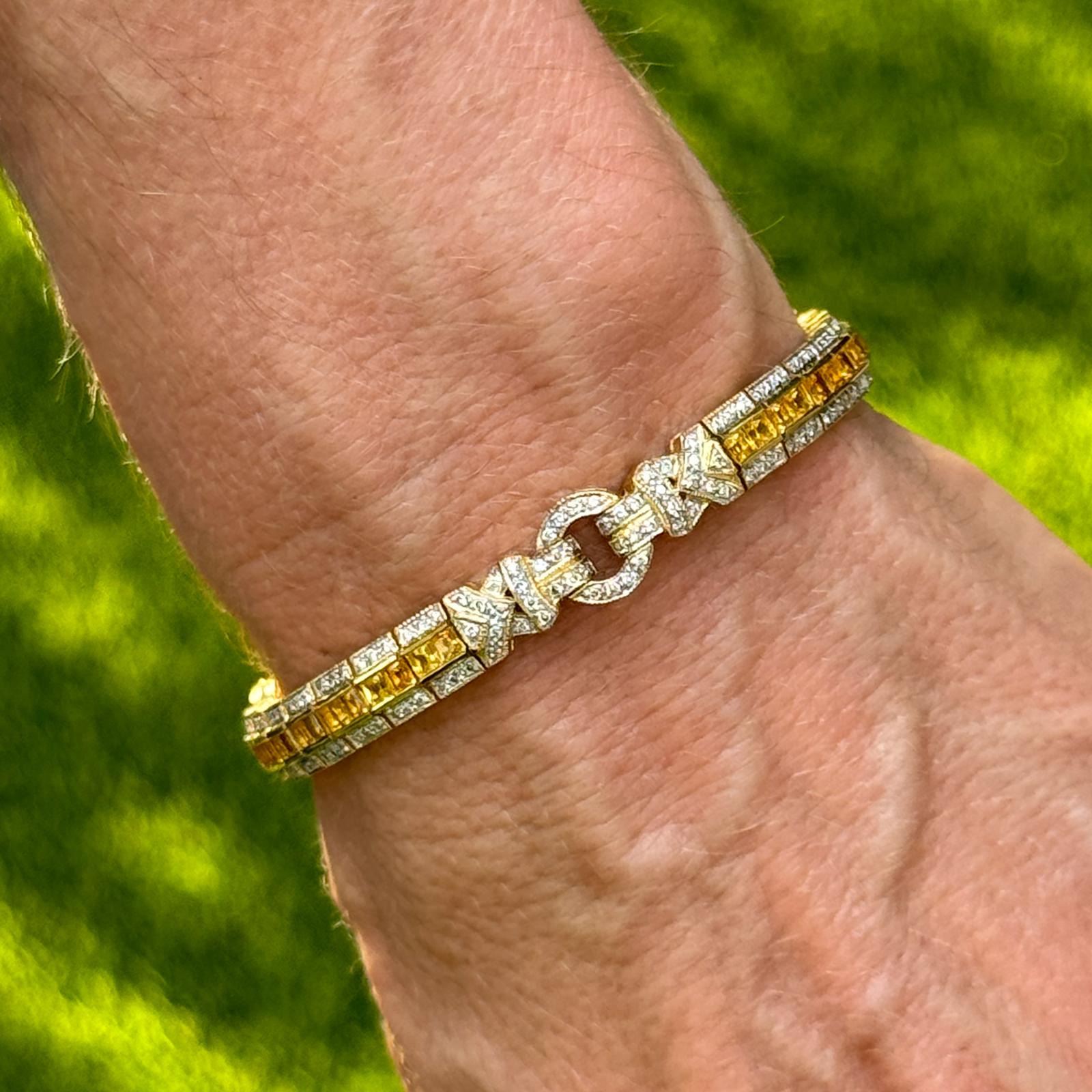 Diamond & Yellow Sapphire 18 Karat Yellow Gold Modern Link Bracelet