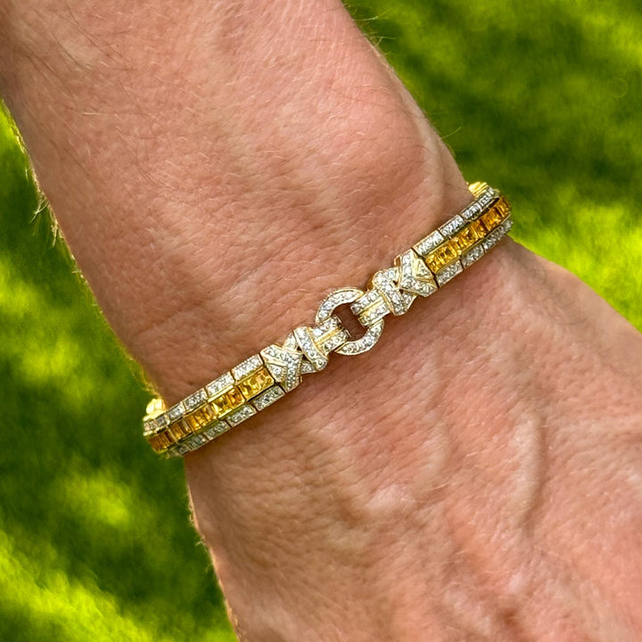 Diamond & Yellow Sapphire 18 Karat Yellow Gold Modern Link Bracelet