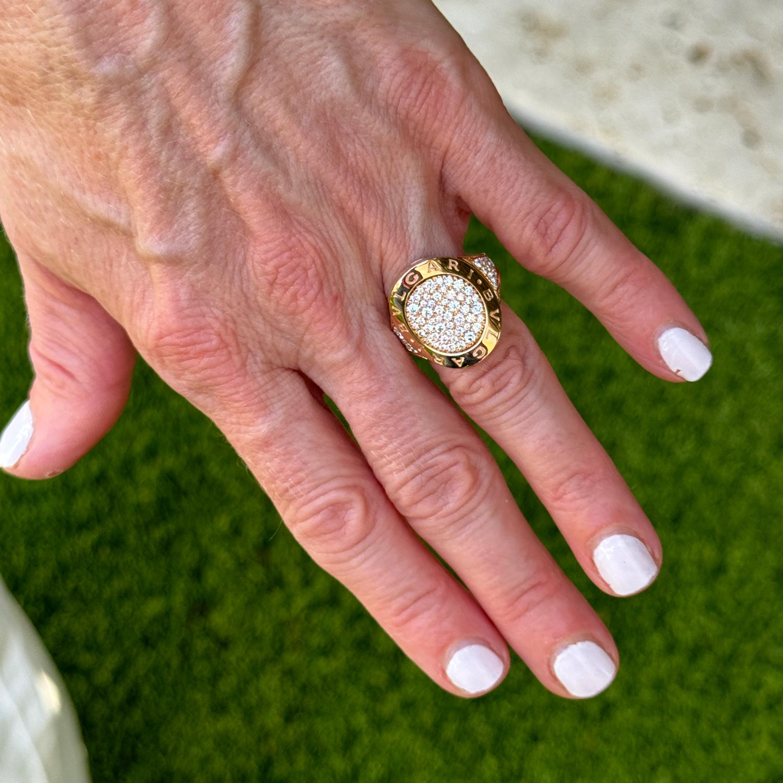 BVLGARI BVLGARI Pavé Diamond 18 Karat Rose Gold Statement Ring