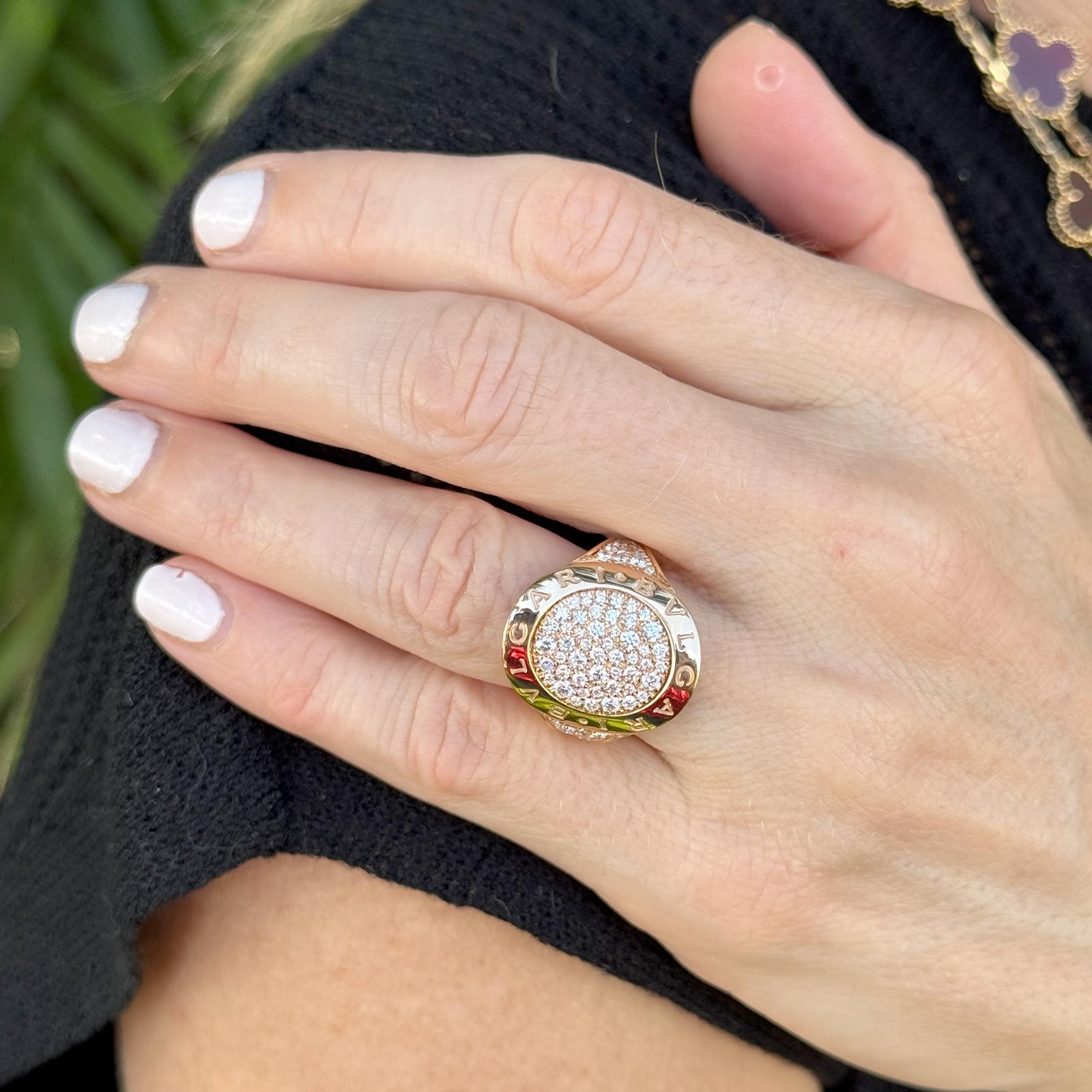 BVLGARI BVLGARI Pavé Diamond 18 Karat Rose Gold Statement Ring