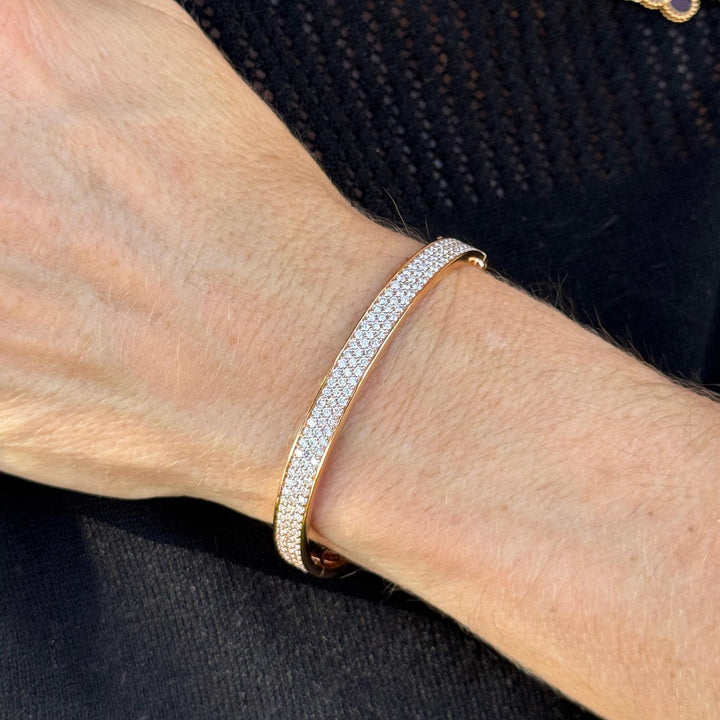 Diamond 18 Karat Rose Gold Three Row Bangle Bracelet New Modern
