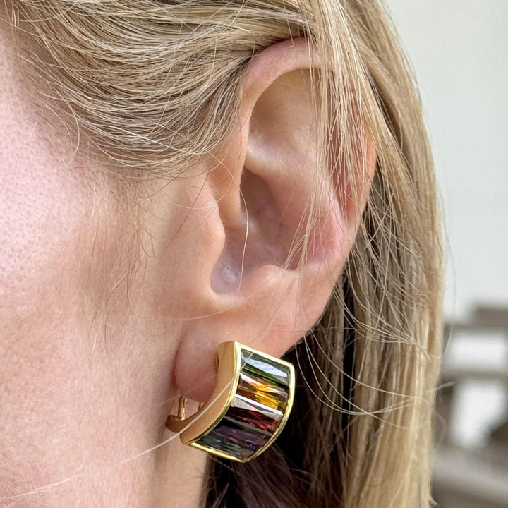 H Stern Rainbow Multi-Color Gemstone 18KYG Leverback Vintage Earrings 1980's