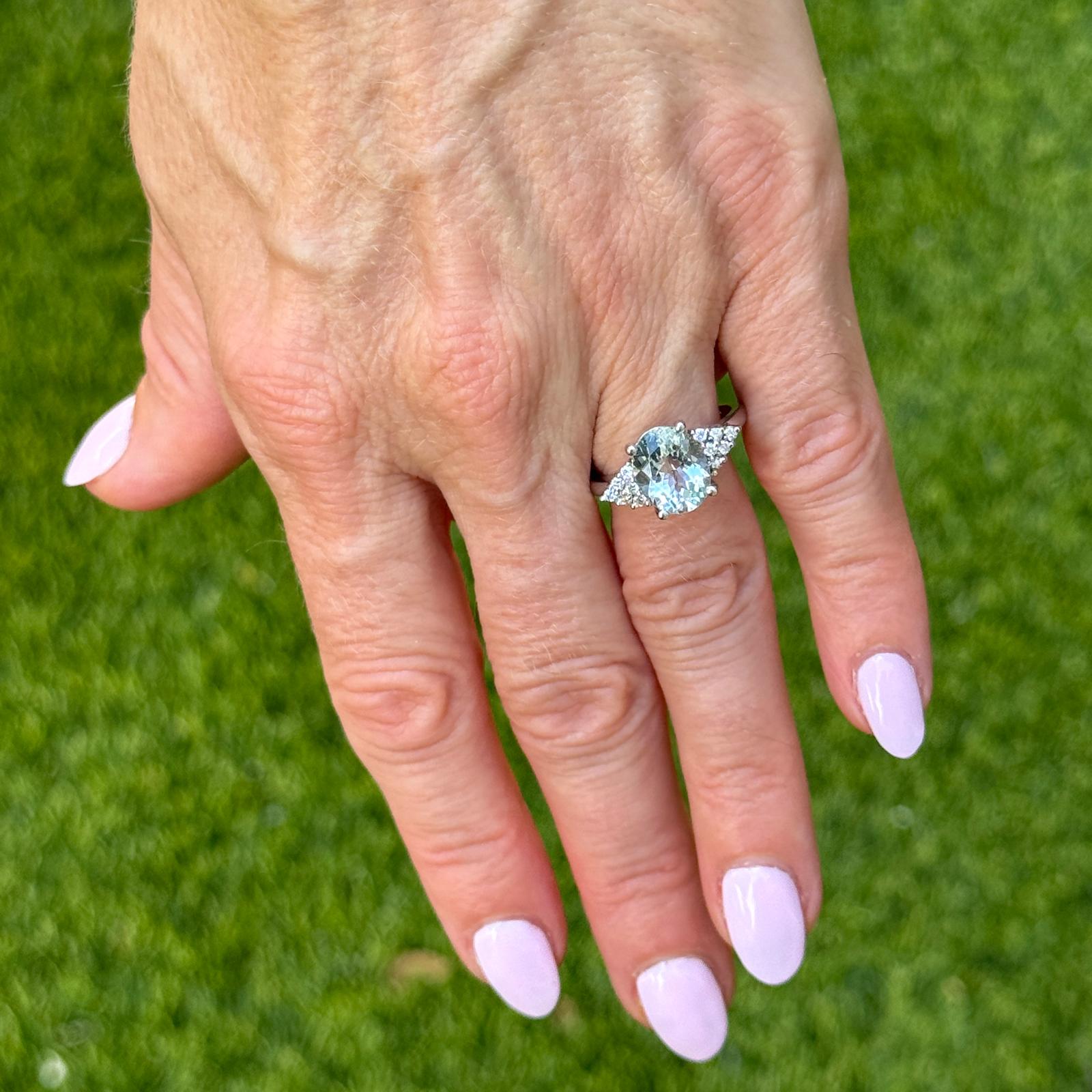 2.50 Carat Oval Aquamarine Diamond 14 Karat White Gold Vintage Cocktail Ring