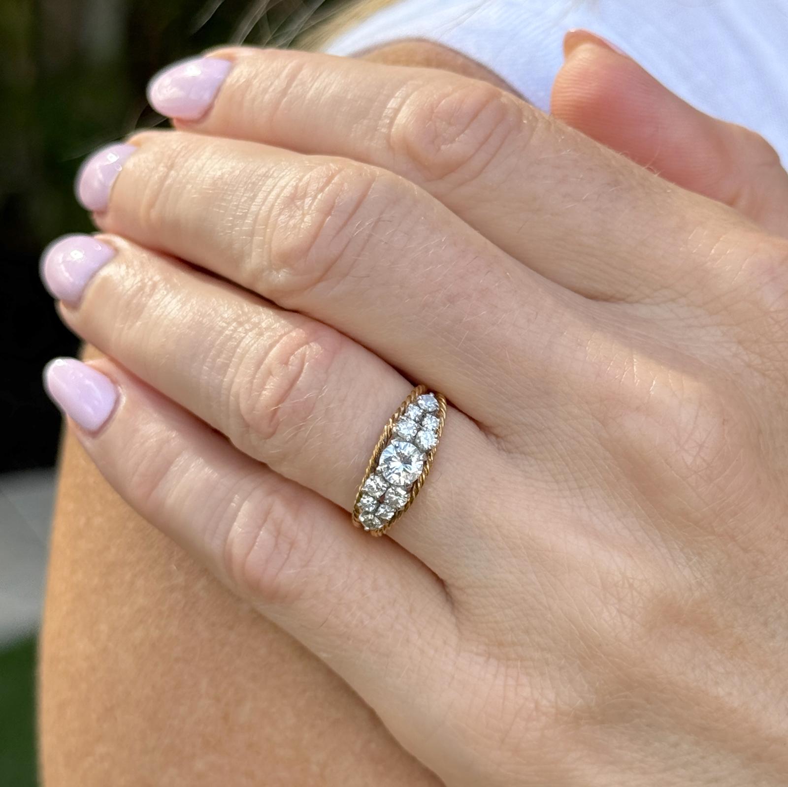 Diamond Two Tone 18 Karat Gold Twisted Cable Design Vintage Bang Ring