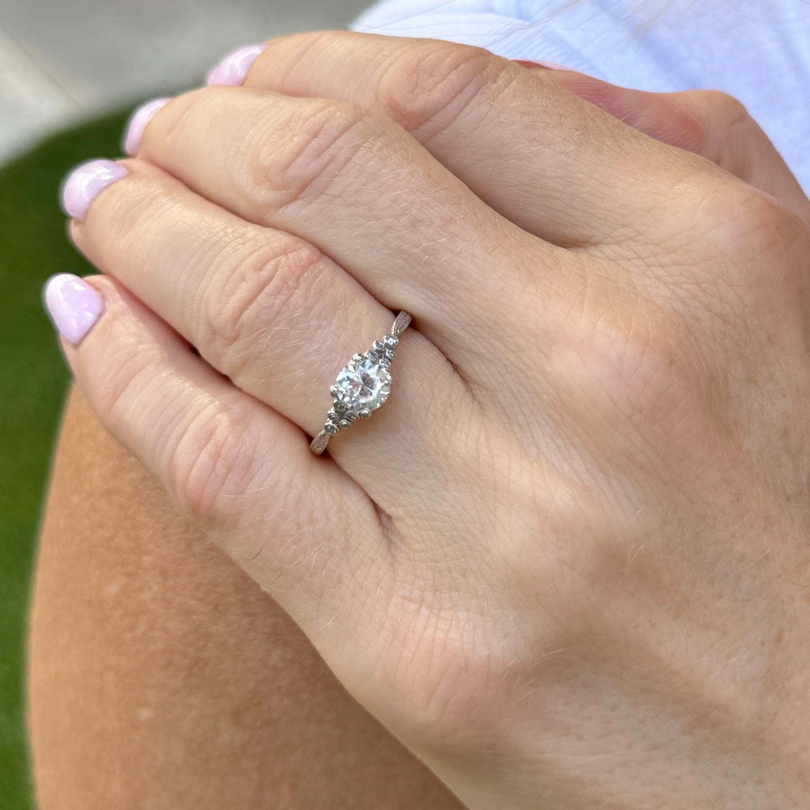 Old European Cut Diamond Platinum Vintage Engagement Ring