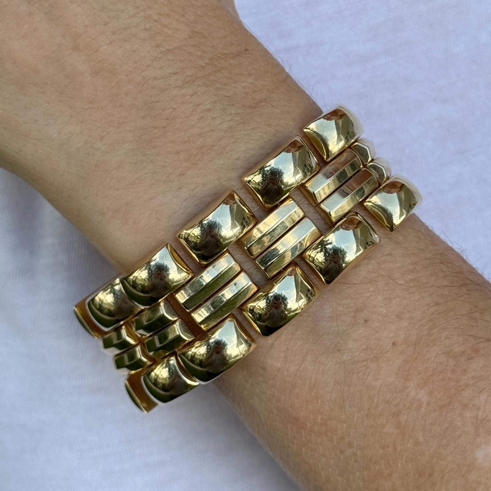Late 20th Century Italian Ribbed 14 Karat Yellow Gold Link Vintage Bracelet