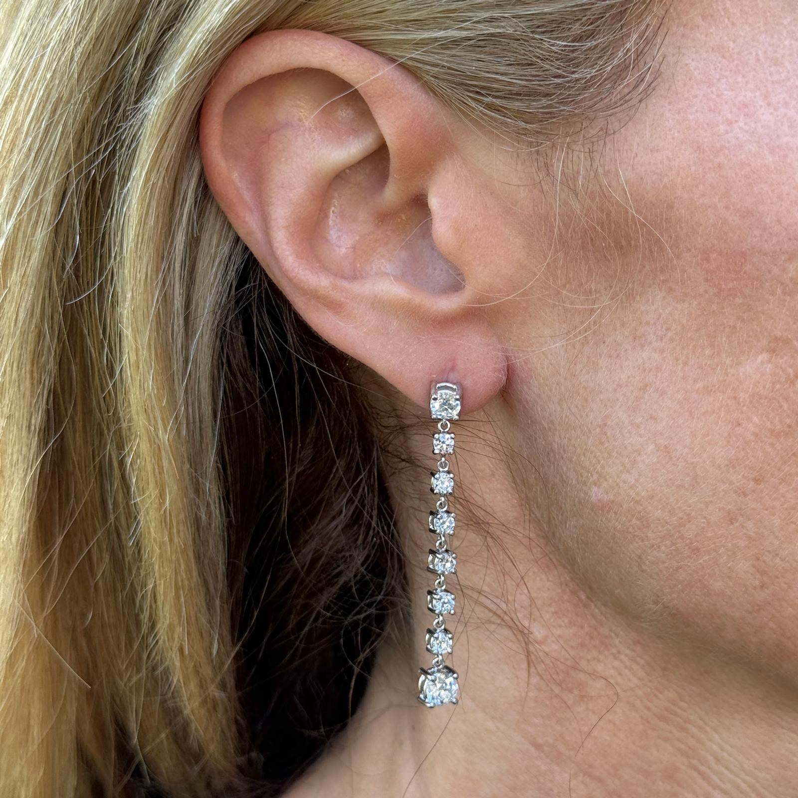 Platinum Old European Cut Diamond Drop Dangle Estate Vintage Earrings