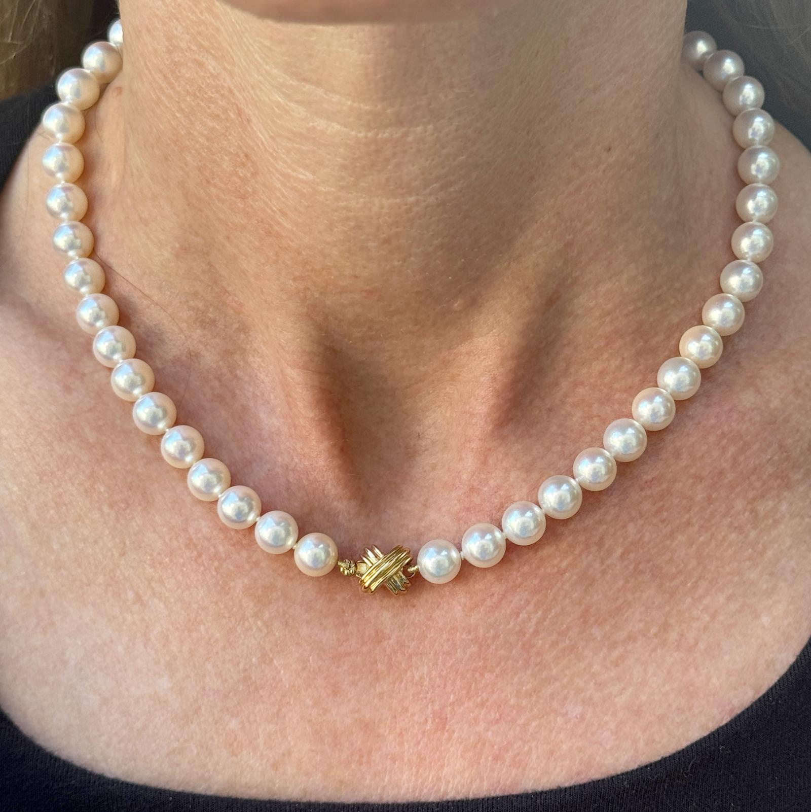 Tiffany & Company Akoya Essential 8mm Cultured Pearl Necklace 18KYG X Clasp