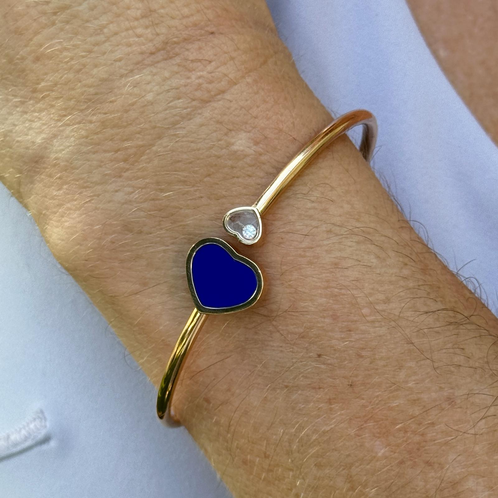 Chopard Rose Gold Happy Hearts Diamond & Blue Stone Flexible Bangle.
