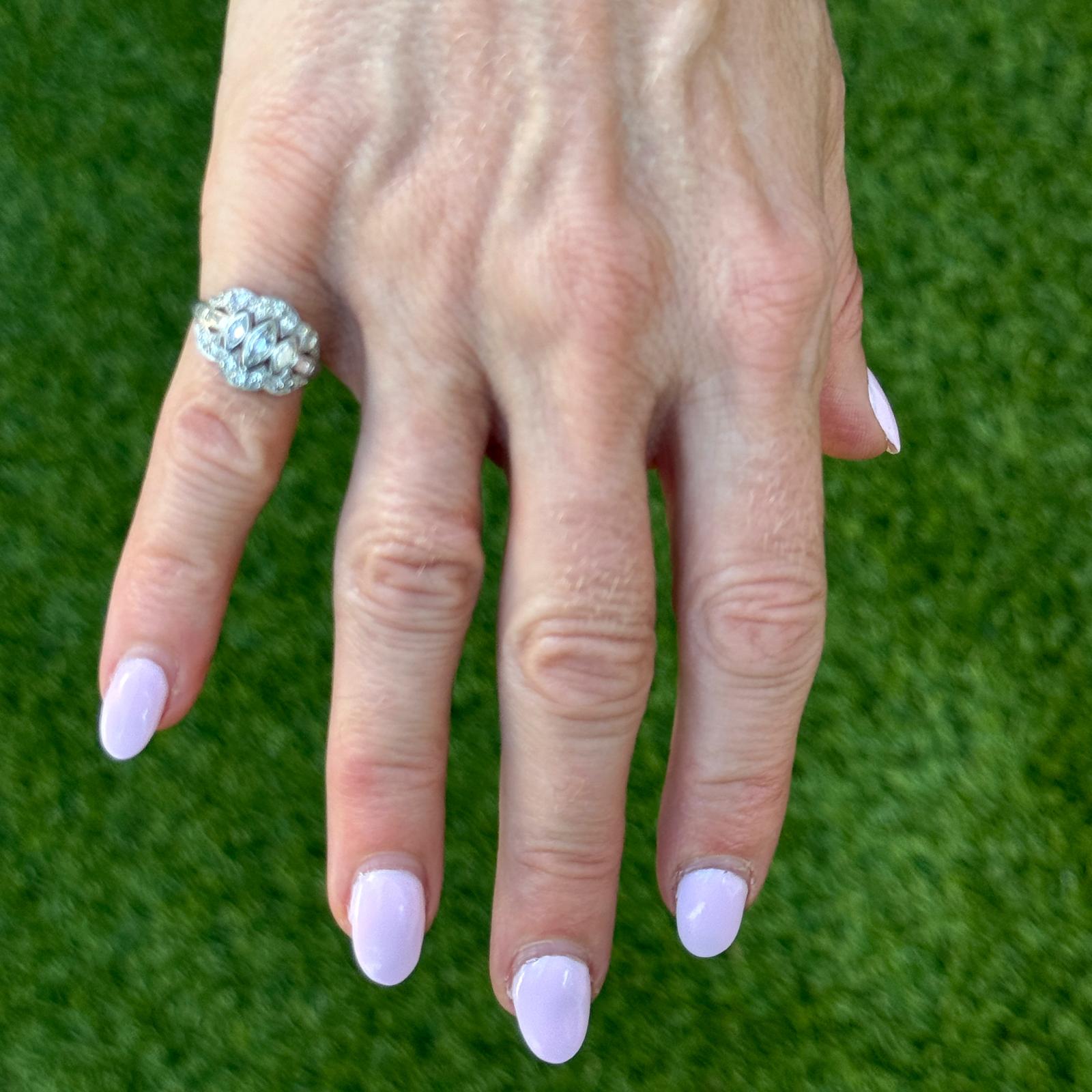 Art Deco Marquise OEC Diamond Platinum Promise Ring