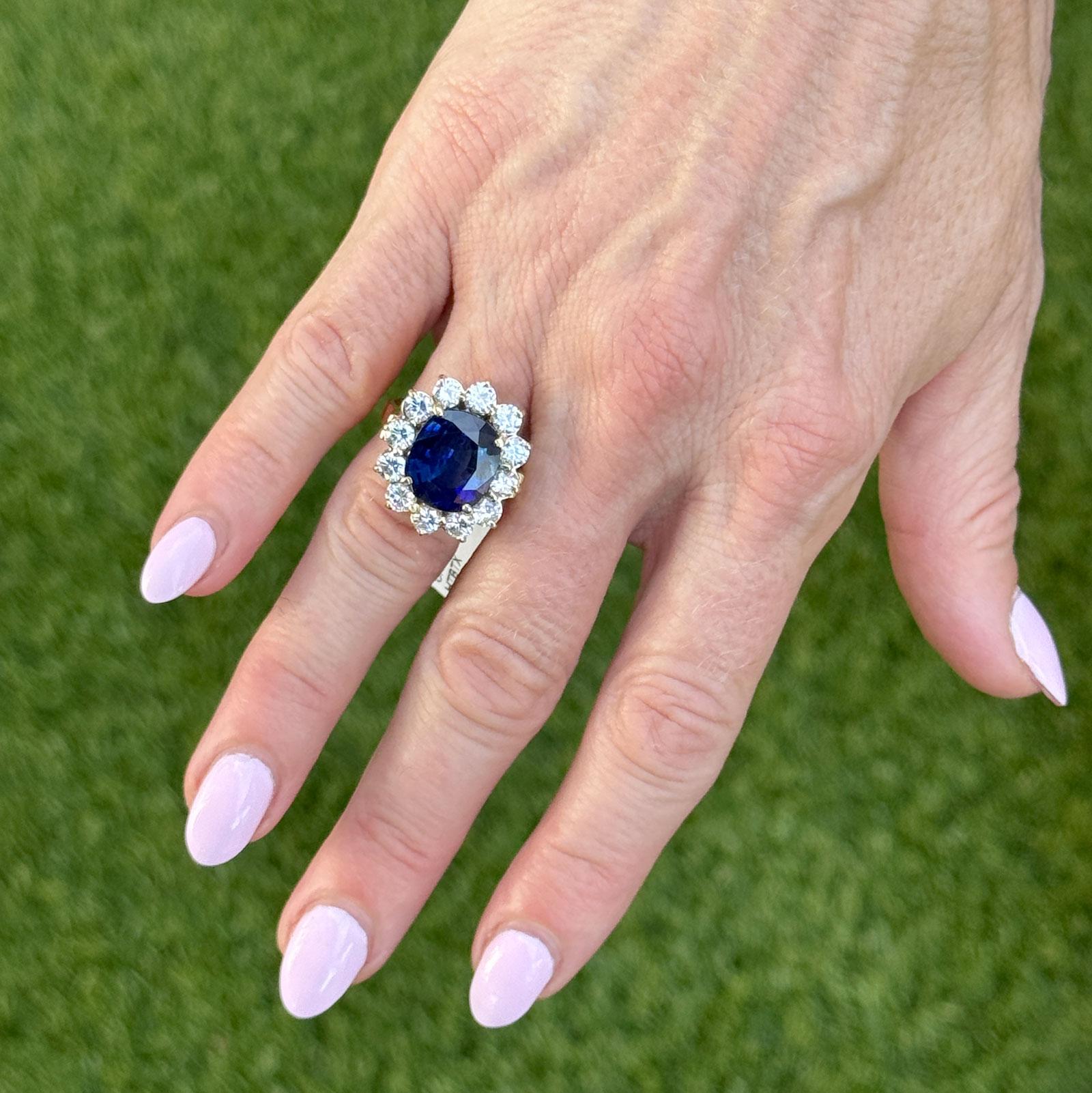 7.99 CT Blue Sapphire Diamond 'Princess Diana' Style 18KYG Cocktail Ring AGL