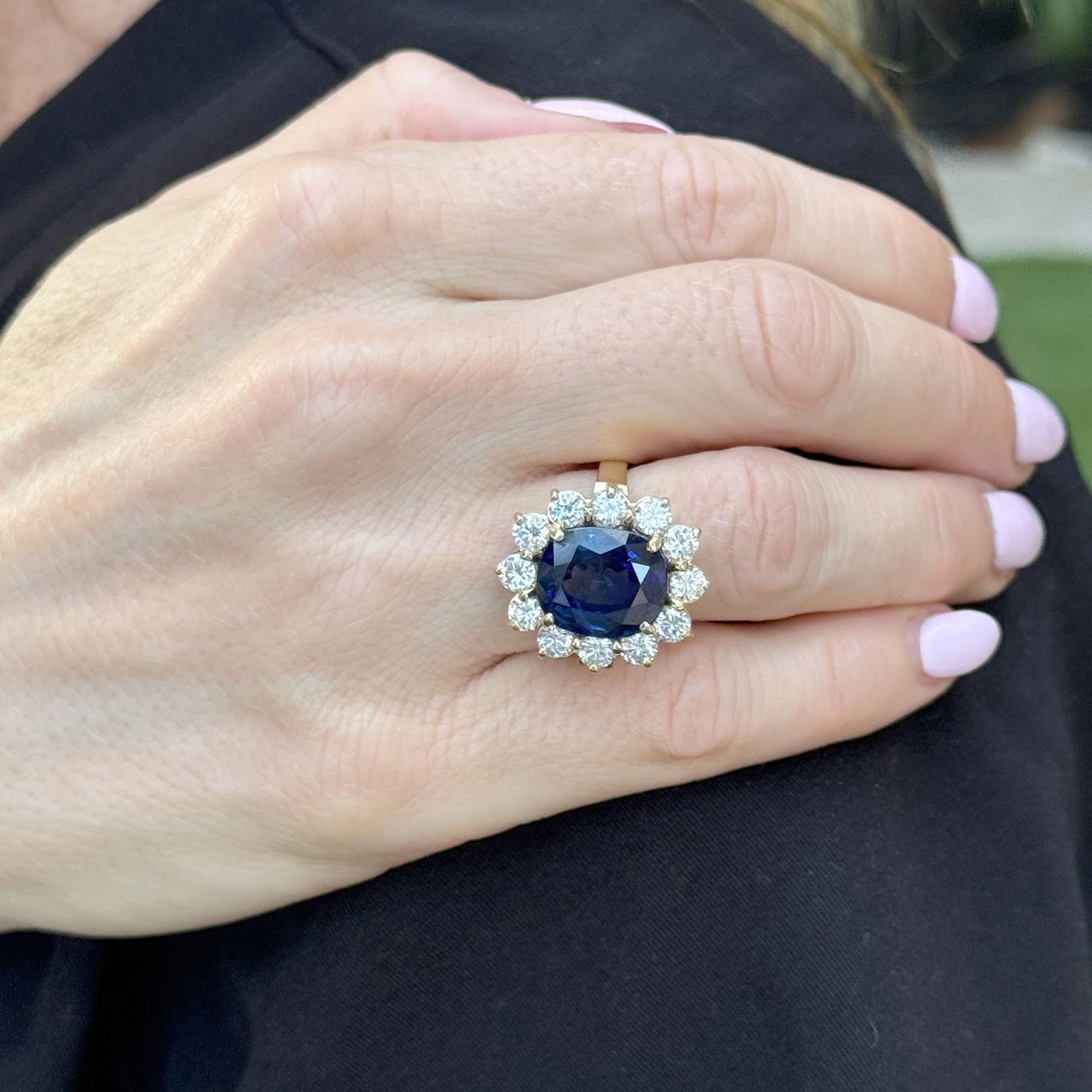 7.99 CT Blue Sapphire Diamond 'Princess Diana' Style 18KYG Cocktail Ring AGL