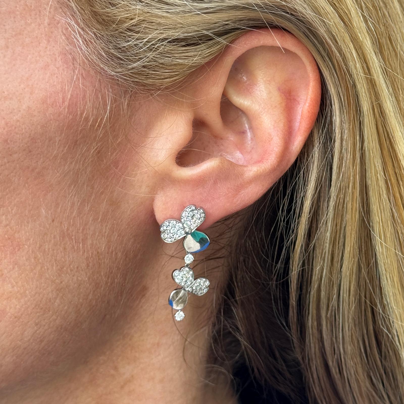 Tiffany & Co. Paper Flowers Diamond Platinum Drop Earrings La Pousette Backs