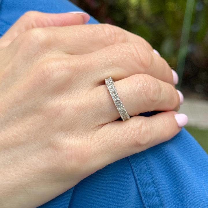 Emerald Cut Diamond Platinum Eternity Wedding Anniversary Band Ring Size 6