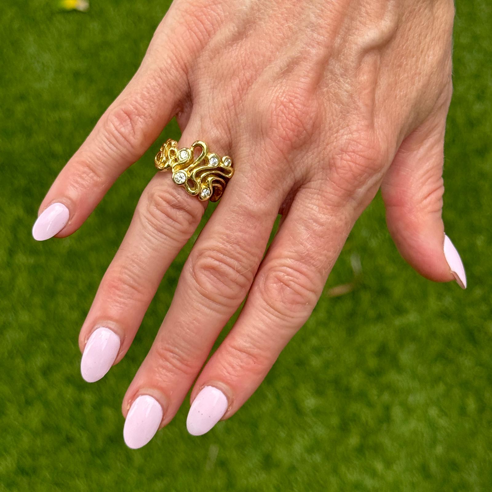 Freeform Diamond 18 Karat Yellow Gold Contemporary Ring