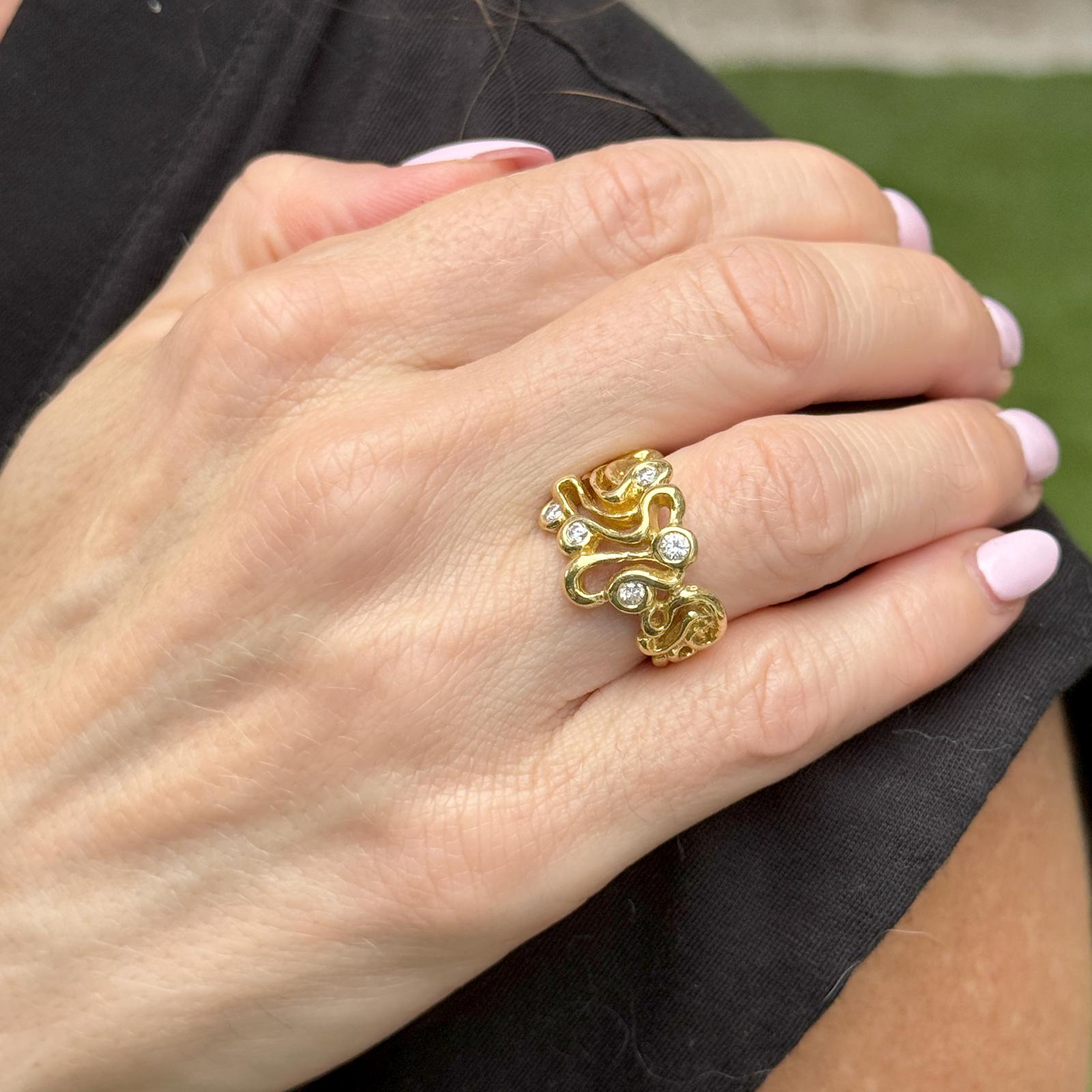 Freeform Diamond 18 Karat Yellow Gold Contemporary Ring