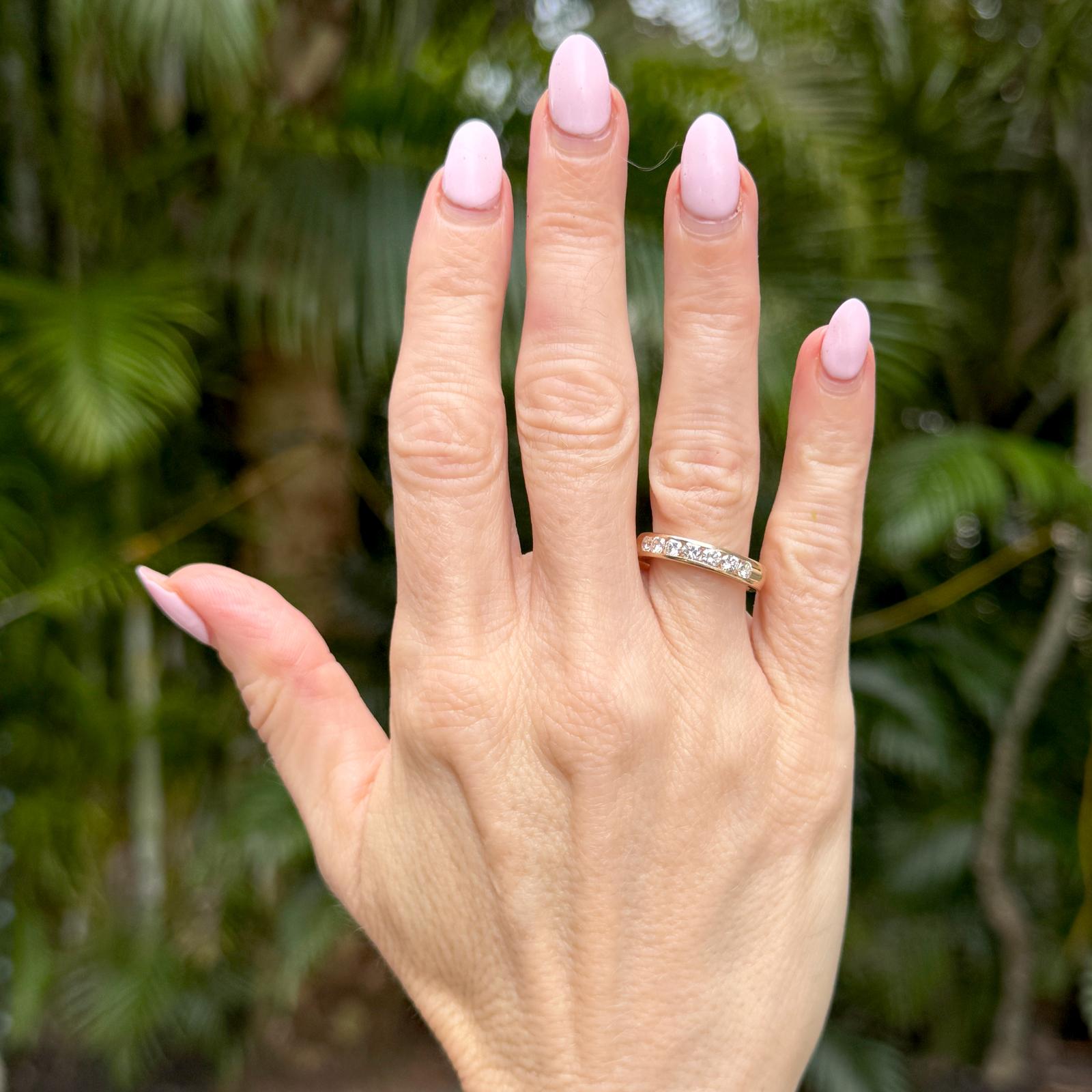 Channel Set Round Brilliant Cut Diamond 14 Karat Yellow Gold Wedding Band Ring