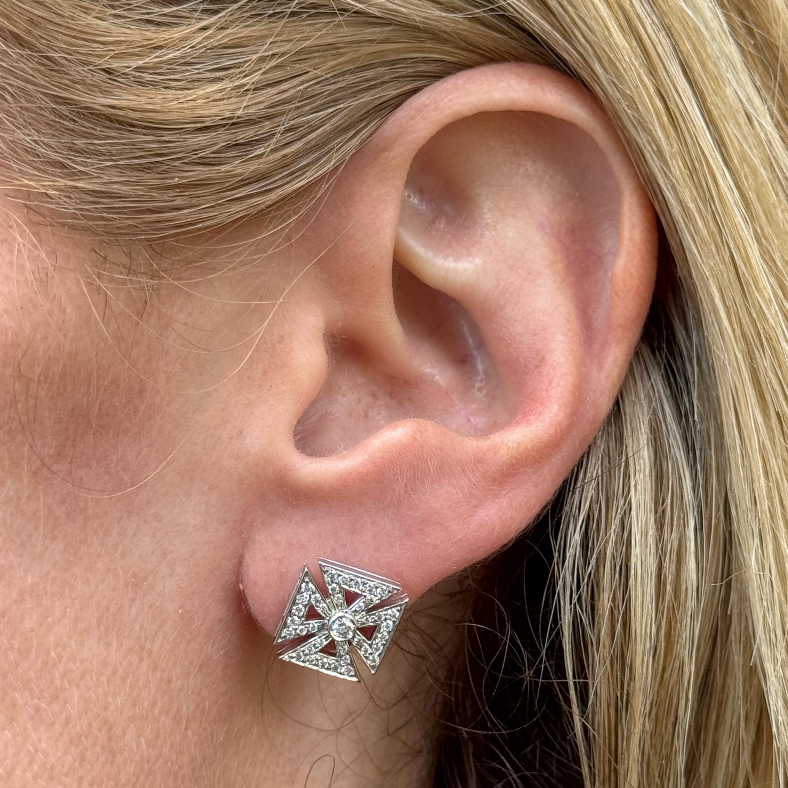 Late 20th Century Tiffany & Co Maltese Cross Diamond Platinum Stud Earrings