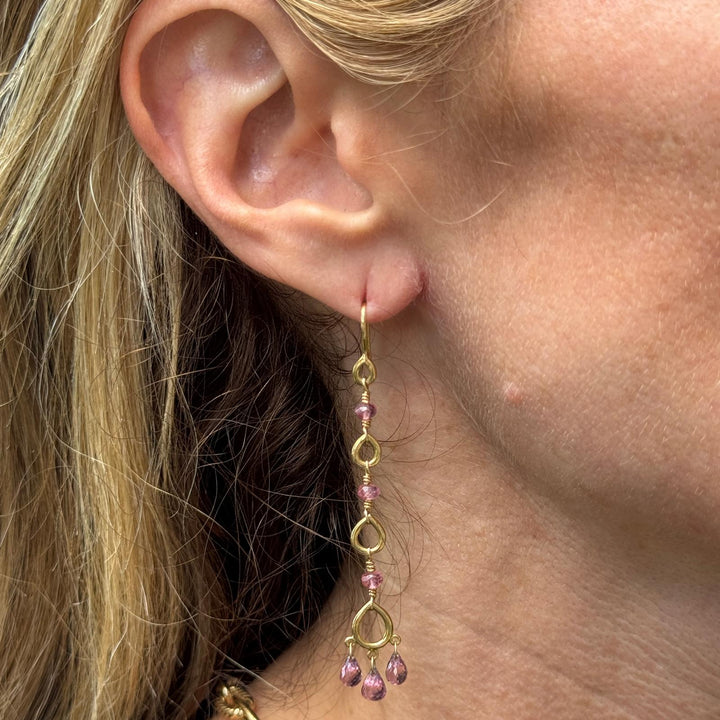 Temple St. Clair Pink Gemstone Briollete 18K Yellow Gold Dangle Drop Earrings