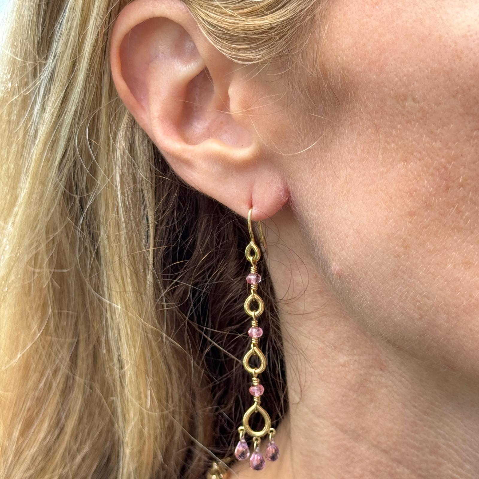 Temple St. Clair Pink Gemstone Briollete 18K Yellow Gold Dangle Drop Earrings