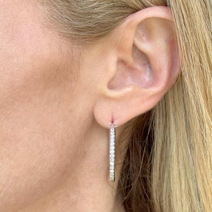 1.00 CTW Round Brilliant Diamond 14 Karat White Gold 1.0 Inch Hoop Earrings