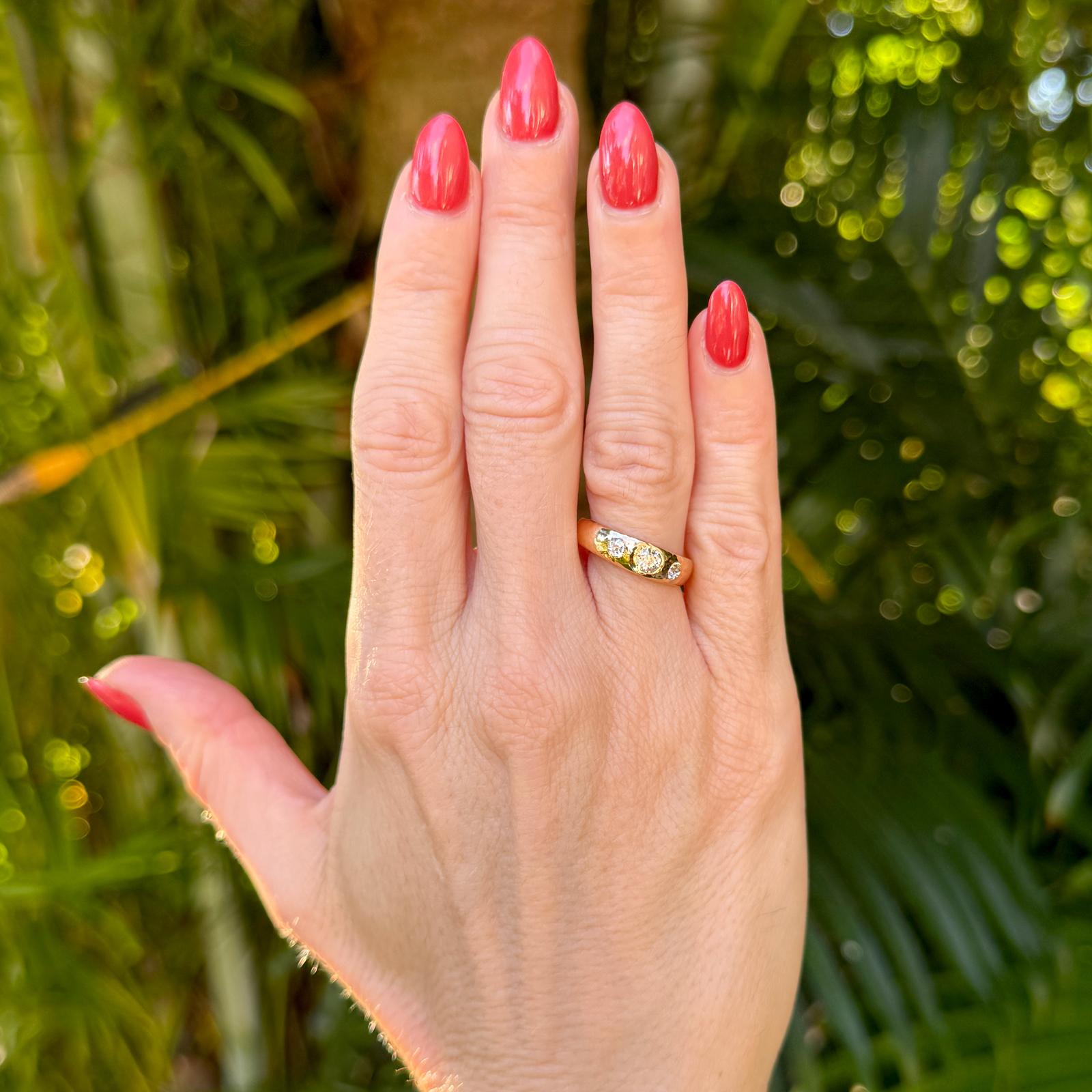 Mid-20th Century Tiffany & Co. Three Old Mine Cut Diamond 18KYG Band Ring