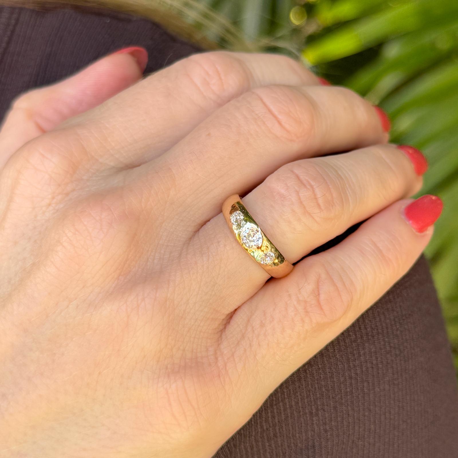 Mid-20th Century Tiffany & Co. Three Old Mine Cut Diamond 18KYG Band Ring