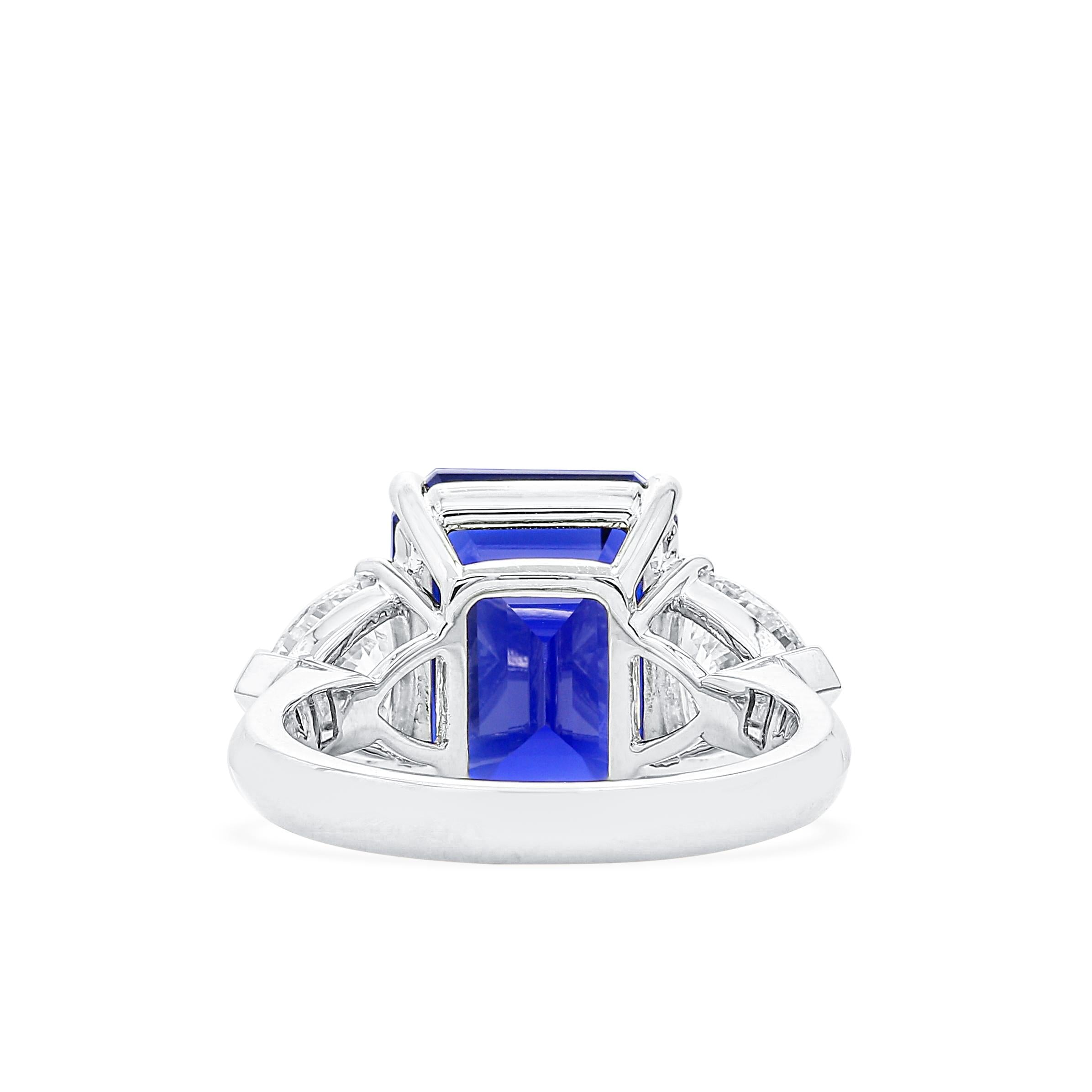 Lab-Created 10-Carat Blue Sapphire Diamond Platinum Modern Cocktail Ring