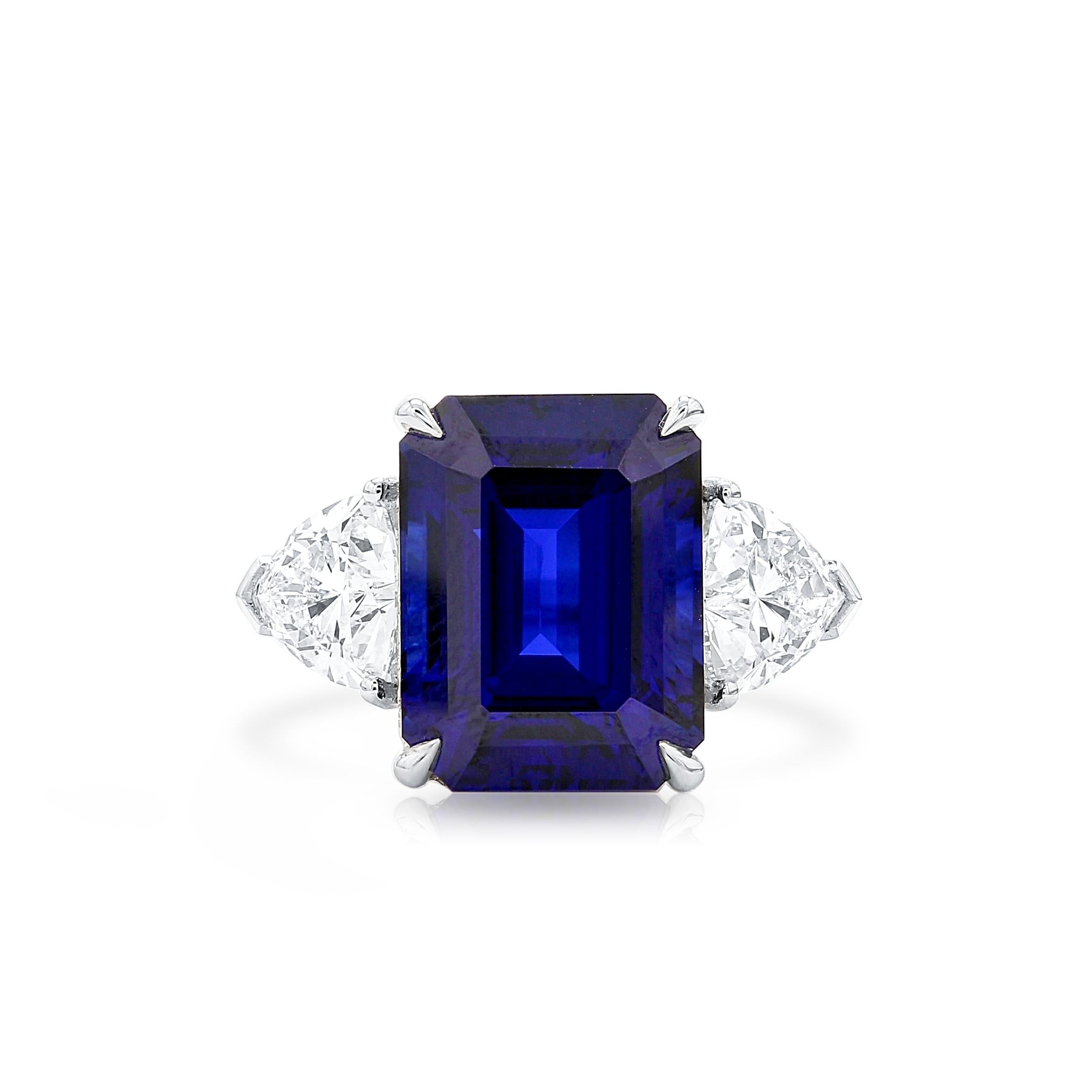 Lab-Created 10-Carat Blue Sapphire Diamond Platinum Modern Cocktail Ring