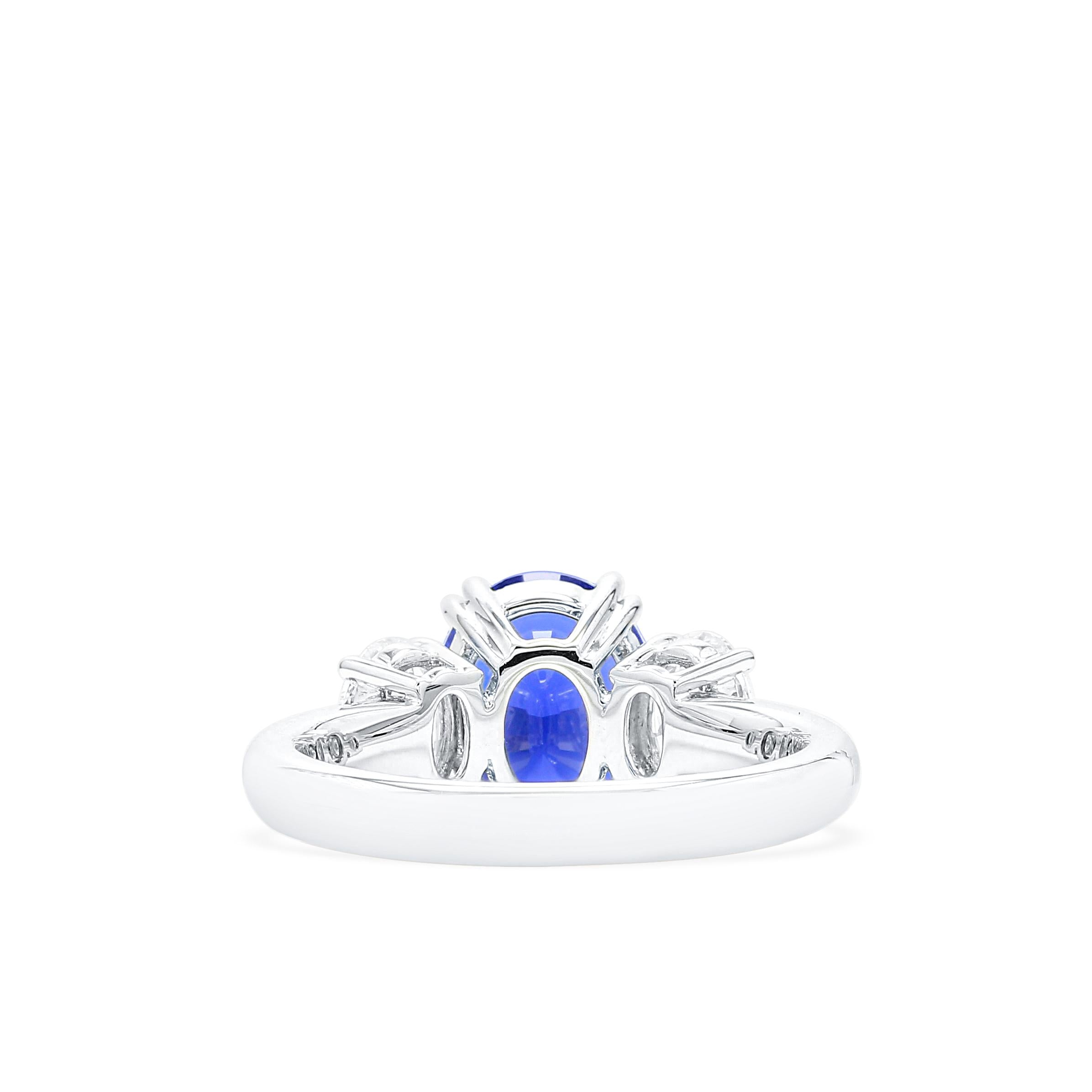 Lab-Created Oval Blue Sapphire Diamond Platinum Modern Cocktail Ring