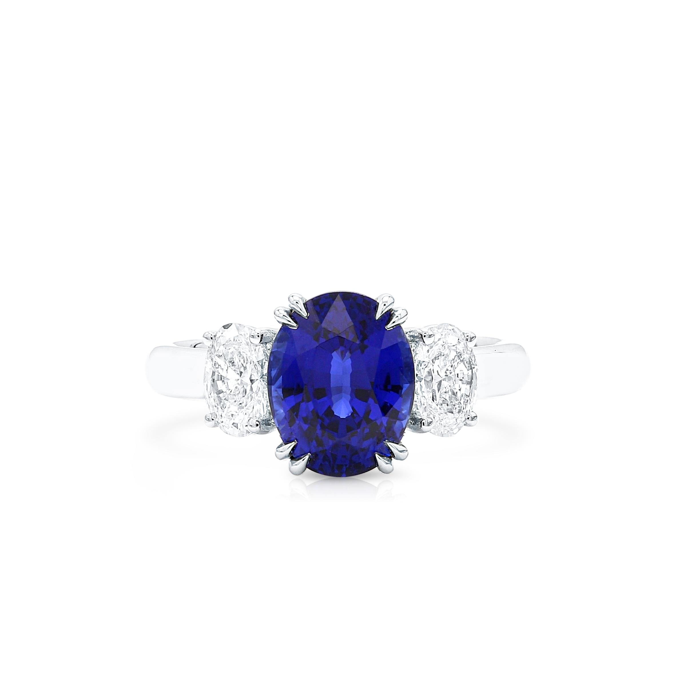 Lab-Created Oval Blue Sapphire Diamond Platinum Modern Cocktail Ring