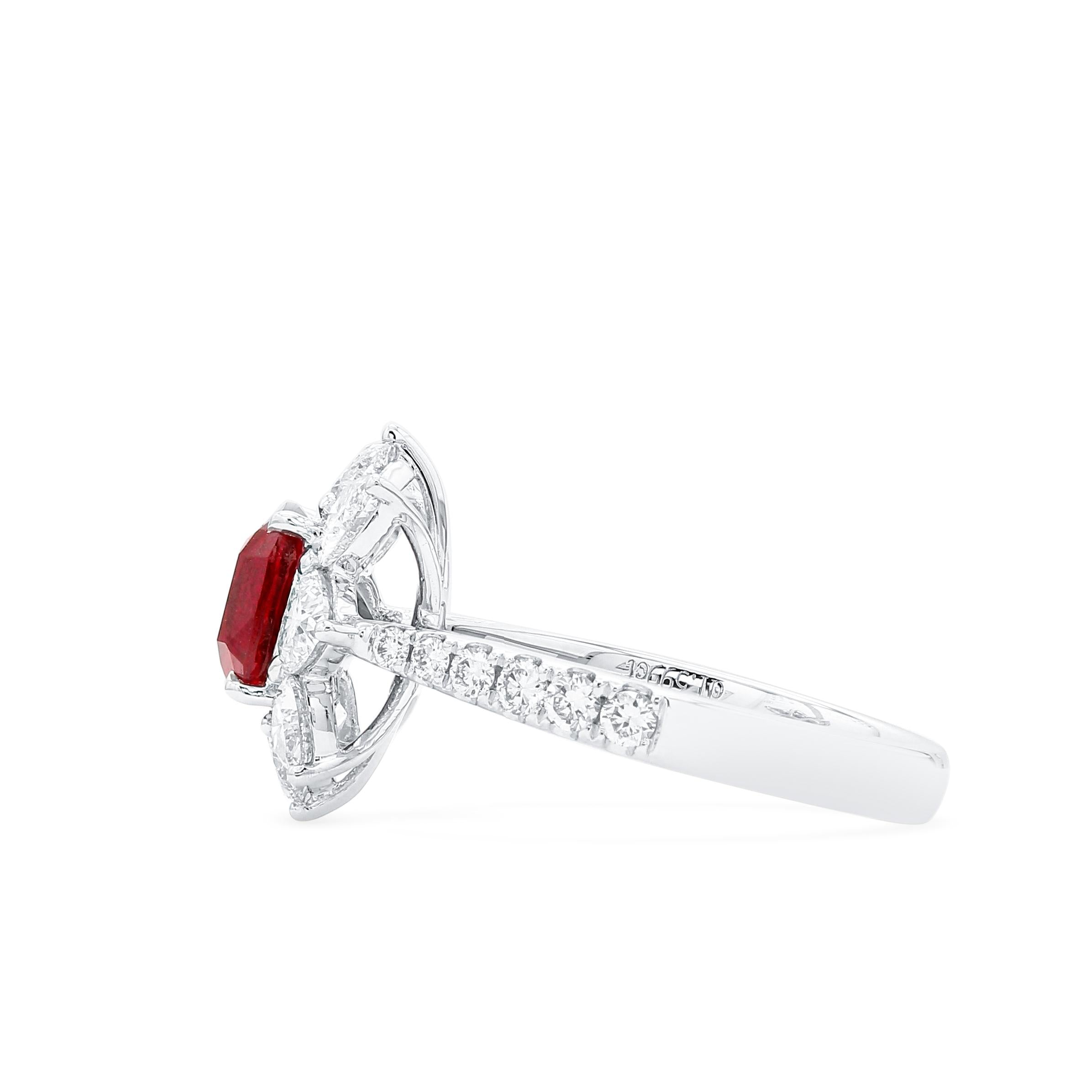 Lab-Created Cushion Cut Ruby Diamond Platinum Modern Cocktail Ring