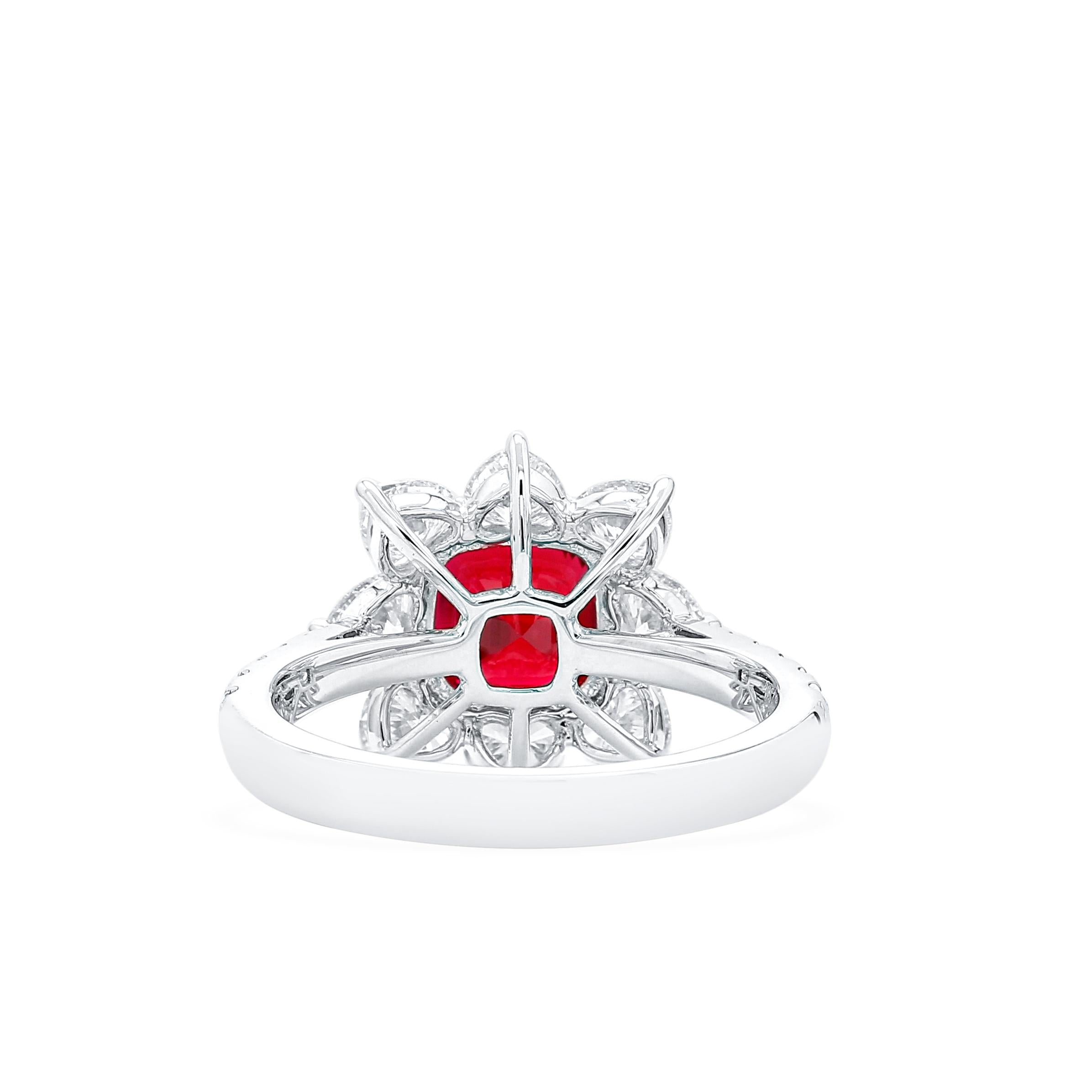 Lab-Created Cushion Cut Ruby Diamond Platinum Modern Cocktail Ring