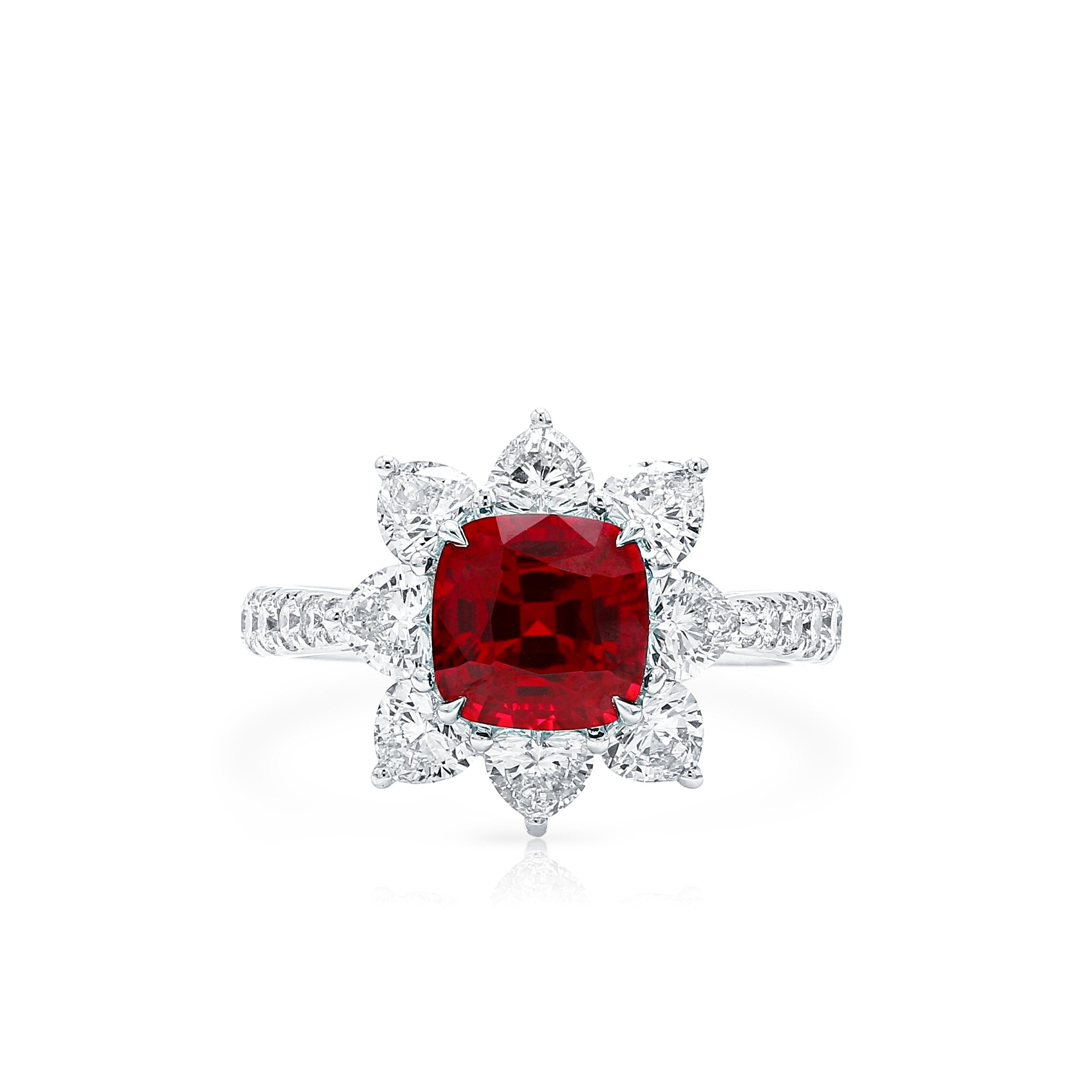 Lab-Created Cushion Cut Ruby Diamond Platinum Modern Cocktail Ring