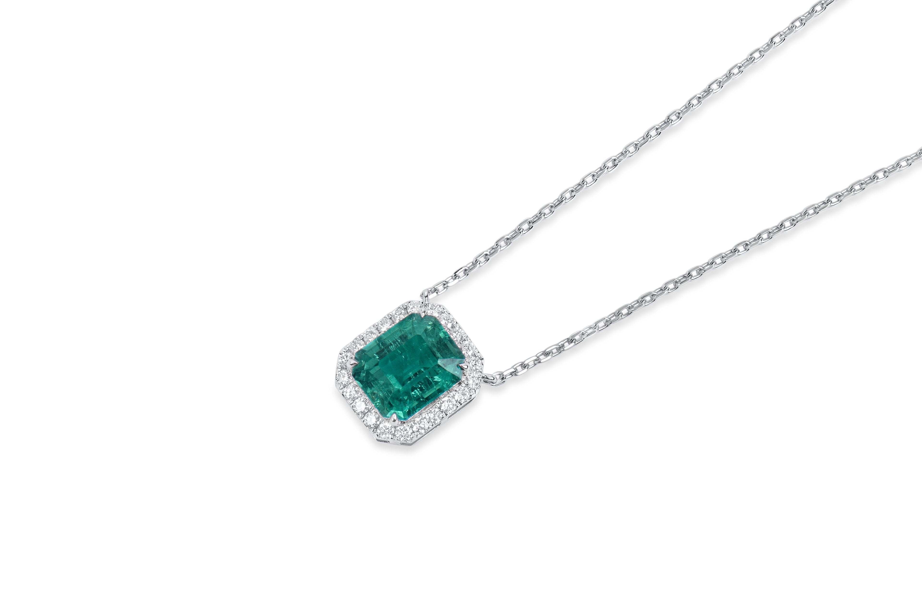 Lab created Emerald Diamond 14 Karat White Gold Pendent Necklace