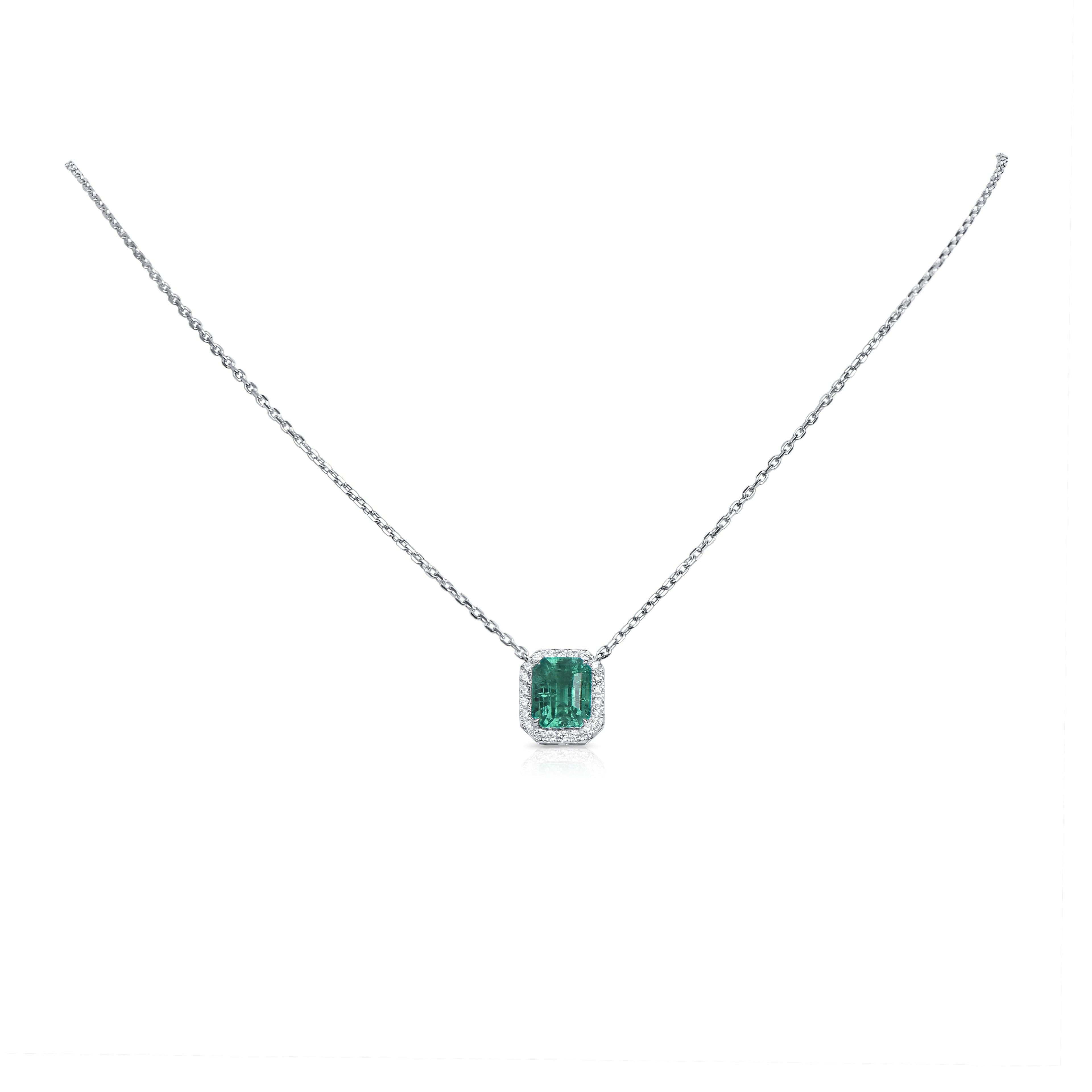 Lab created Emerald Diamond 14 Karat White Gold Pendent Necklace