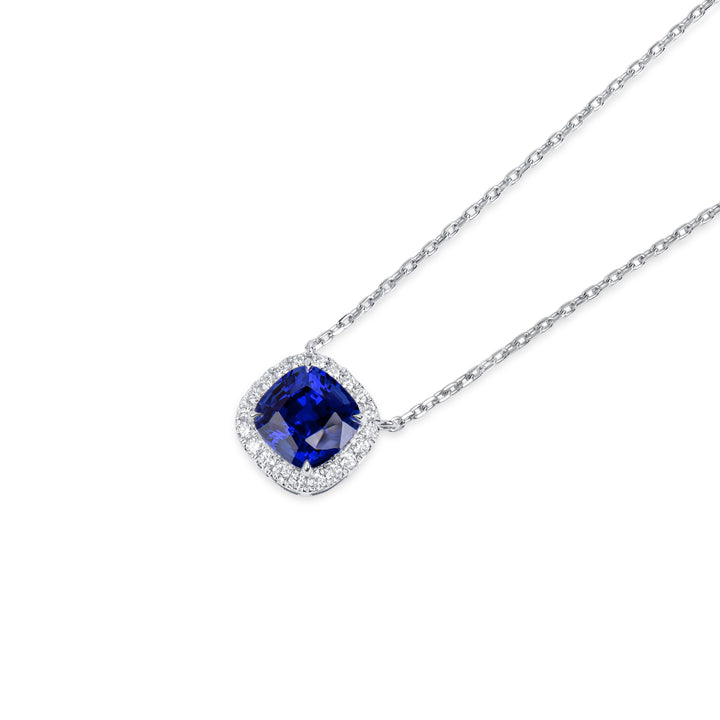 Lab-Created Blue Sapphire Diamond 14 Karat White Gold Pendant