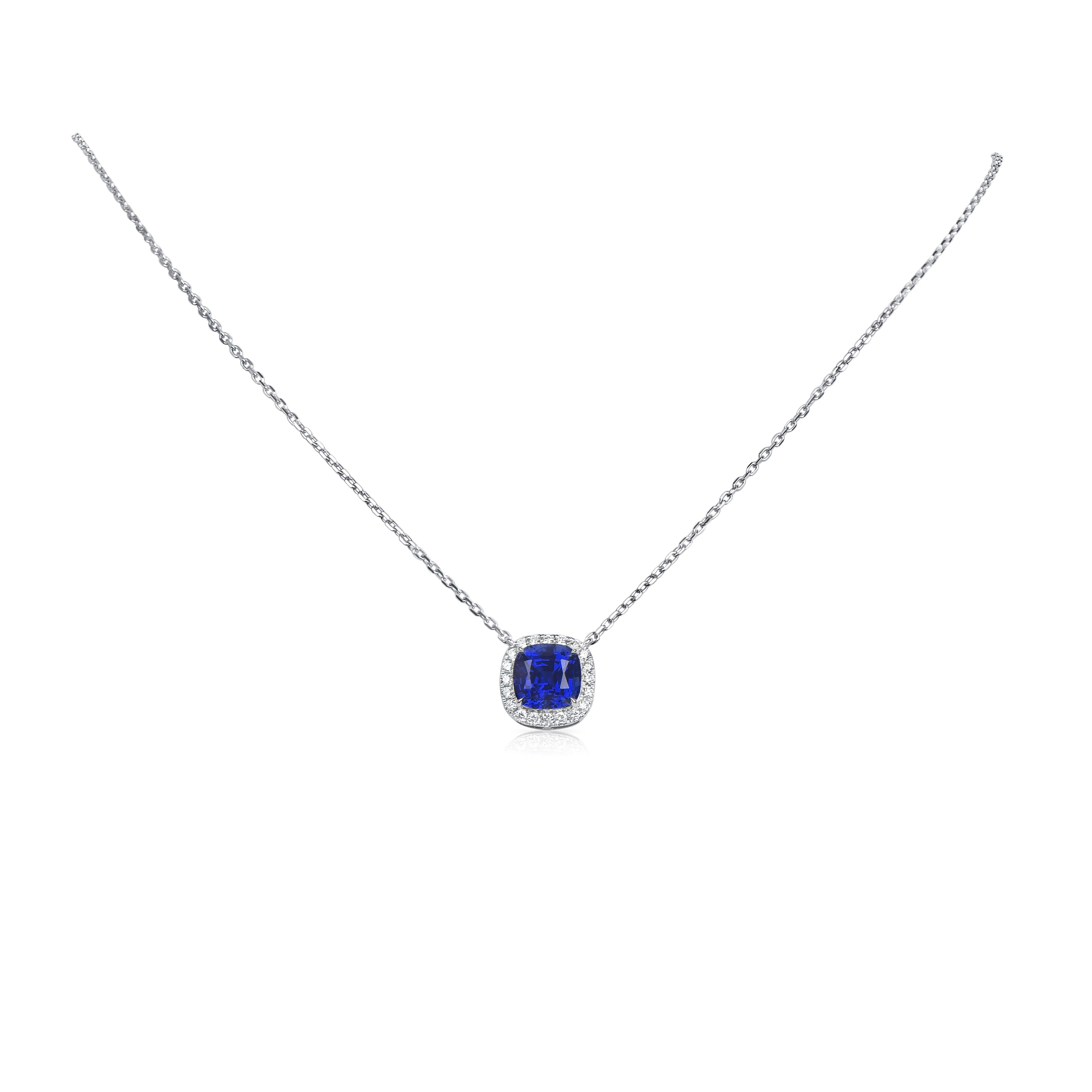 Lab-Created Blue Sapphire Diamond 14 Karat White Gold Pendant