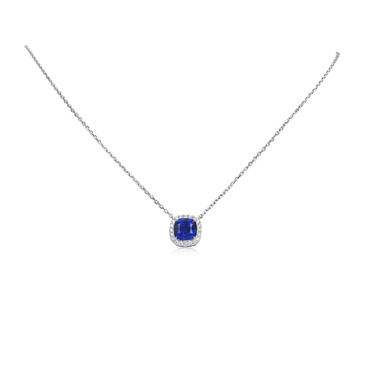 Lab-Created Blue Sapphire Diamond 14 Karat White Gold Pendant