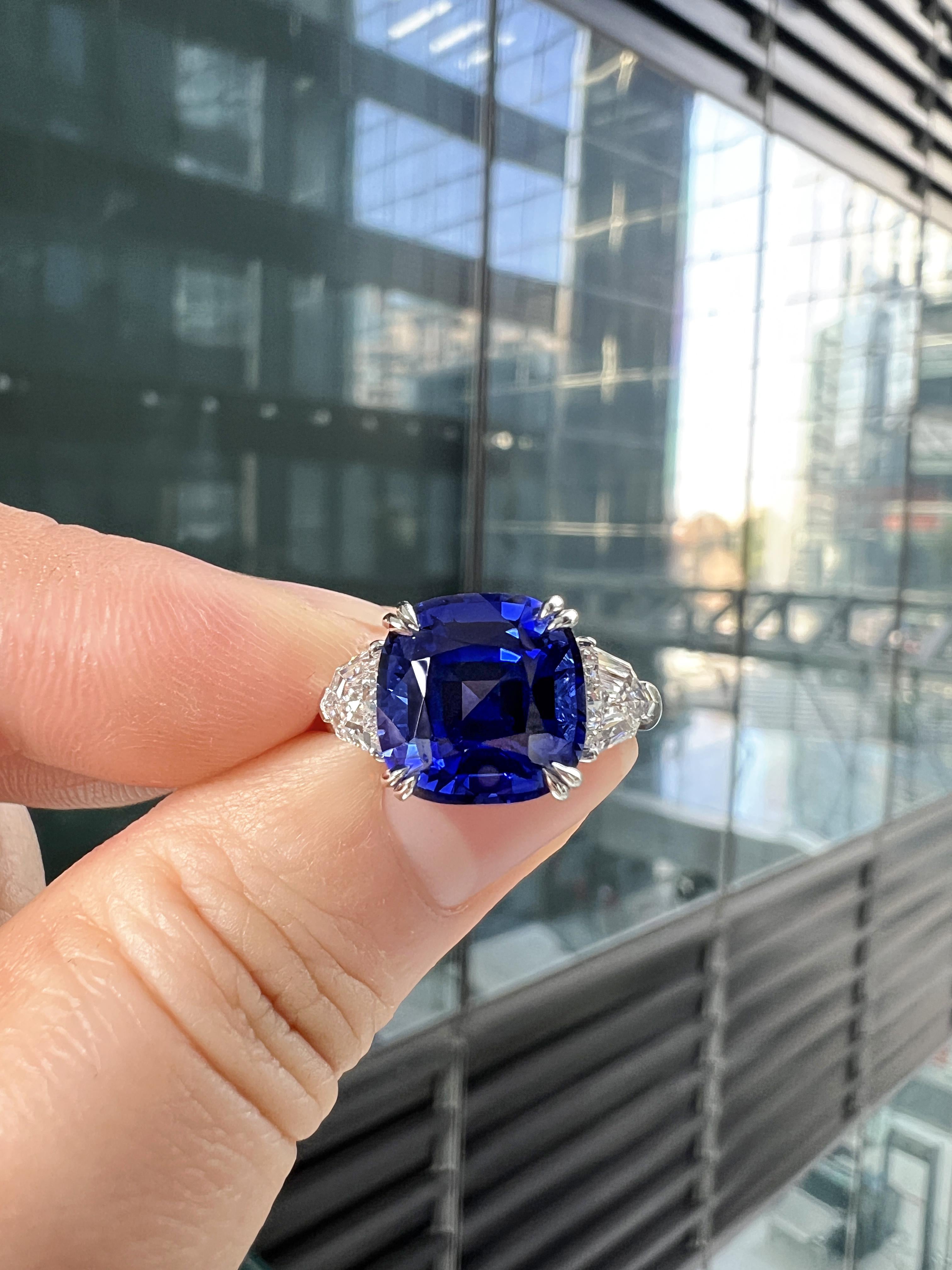 Lab-Created Blue Sapphire Diamond Platinum Modern Cocktail Ring